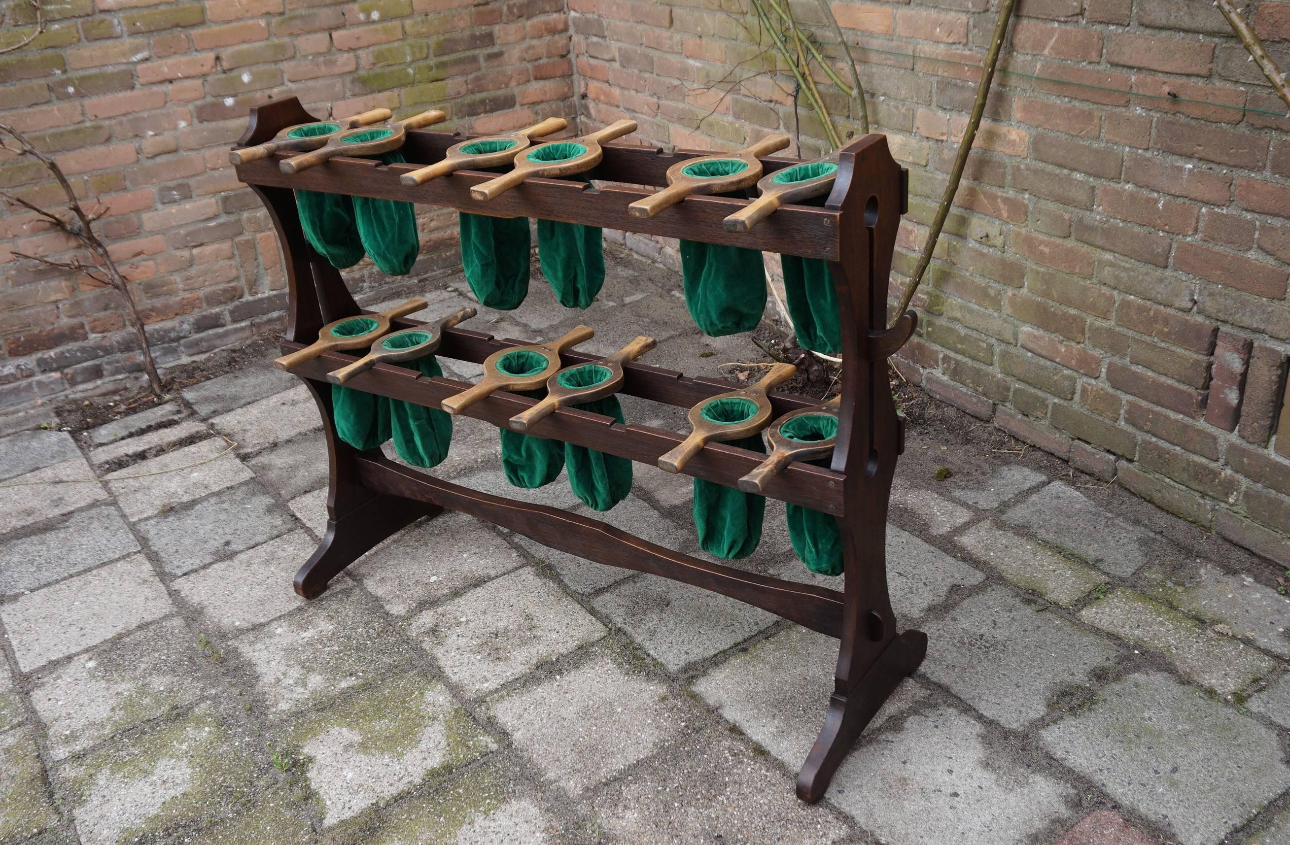 Arts & Crafts Church Offering Bags Stand with 12 Original Wood and Velvet Bags 8