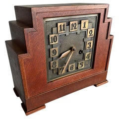 Rare Arts & Crafts Amsterdam School Geometrical Design Oak Mantel Pendulum Clock