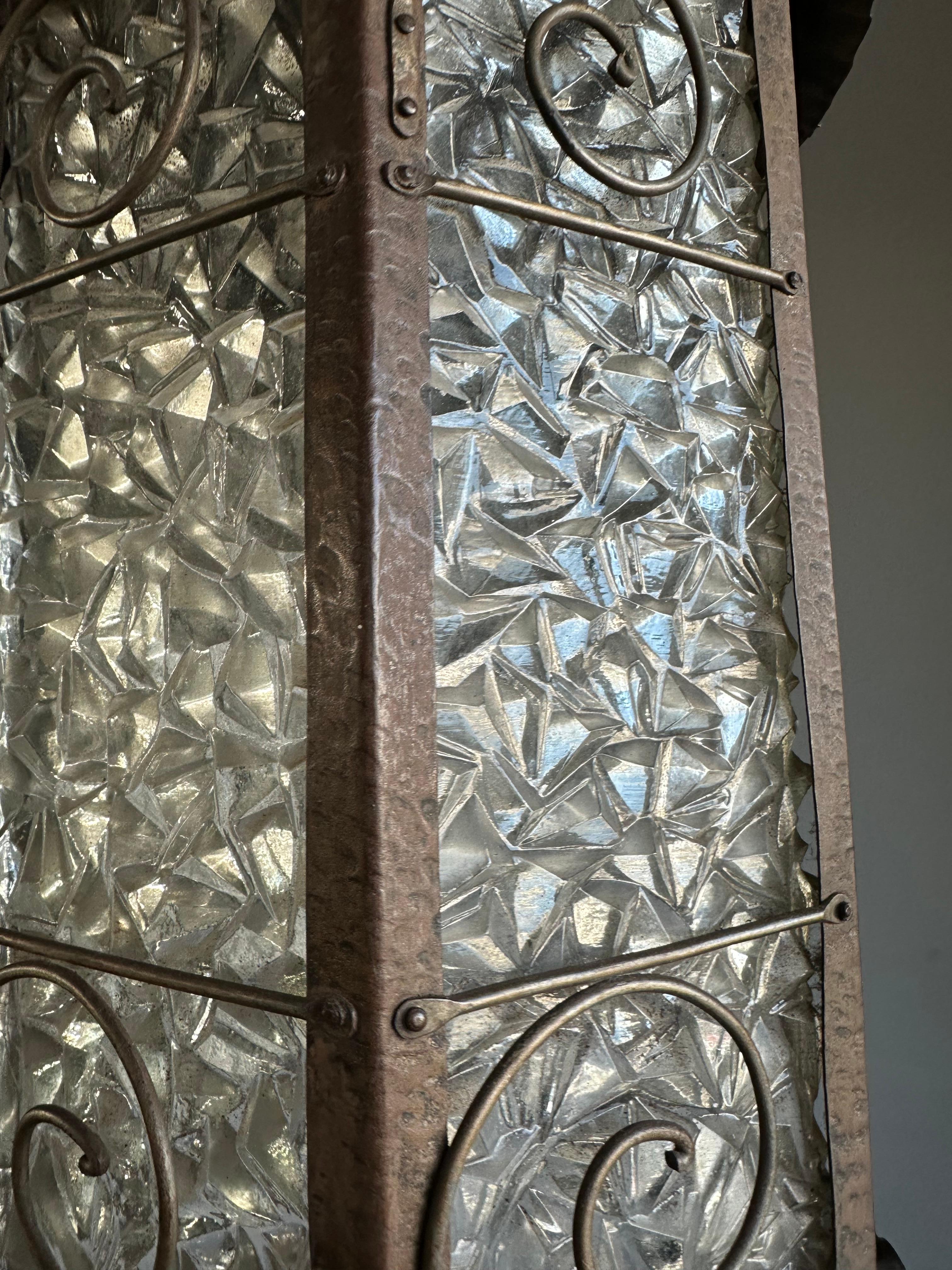 Rare Arts & Crafts Castle Tower Design Cathedral Glass Hallway Lantern / Pendant For Sale 7
