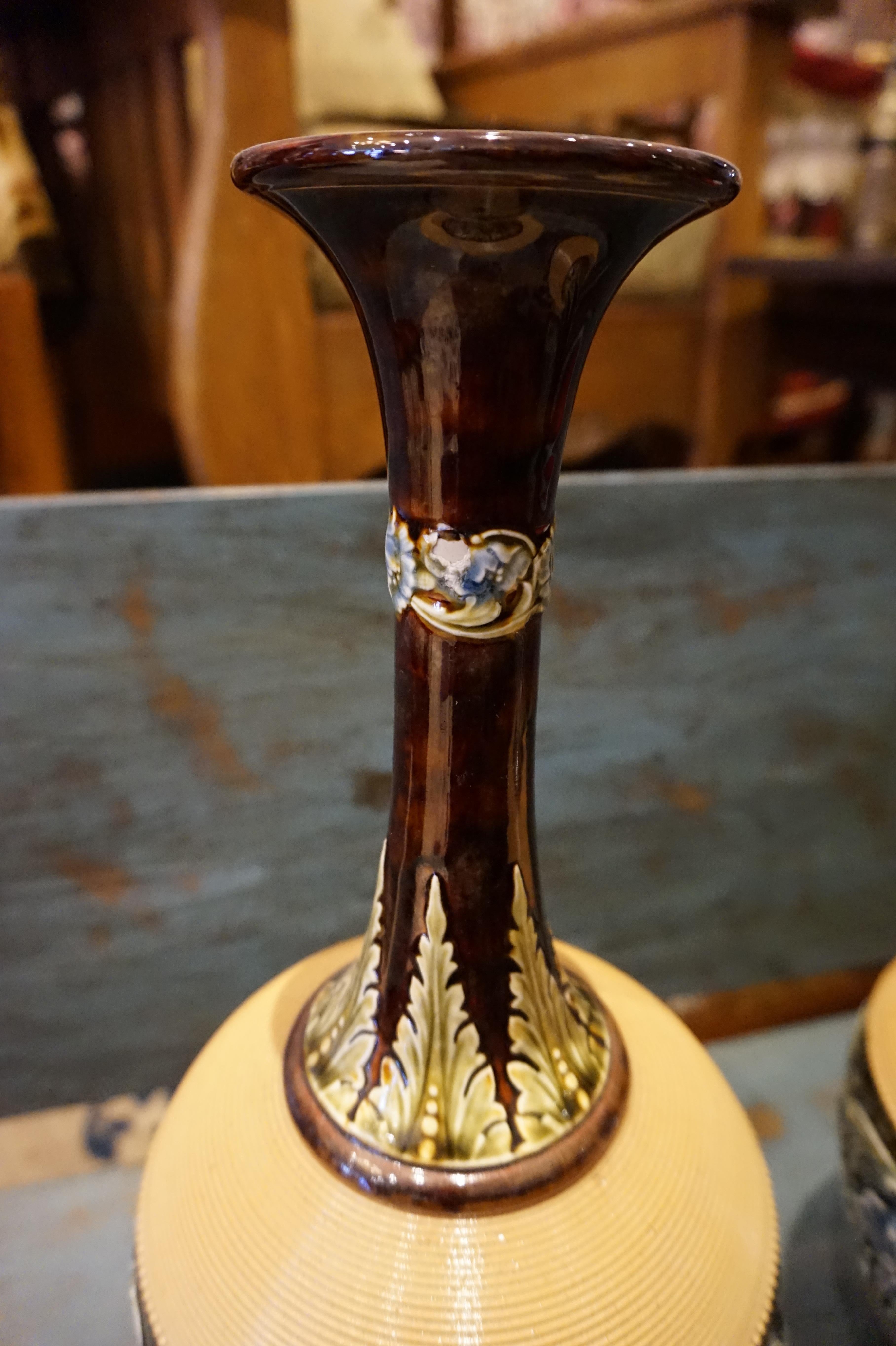 Rare Arts & Crafts Ceramic Royal Doulton Lambeth Glazed Gooseneck Vases  4