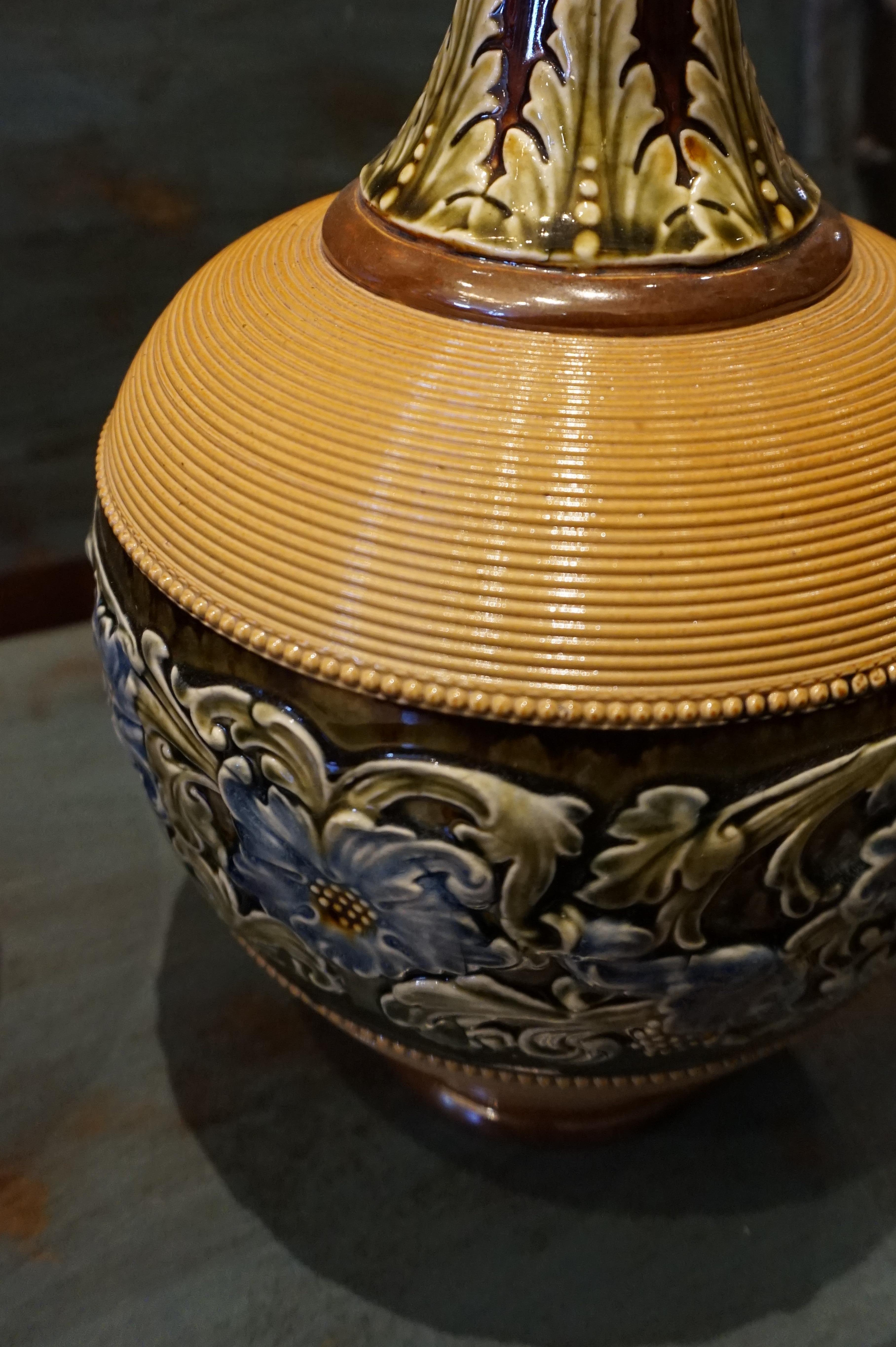 Rare Arts & Crafts Ceramic Royal Doulton Lambeth Glazed Gooseneck Vases  1
