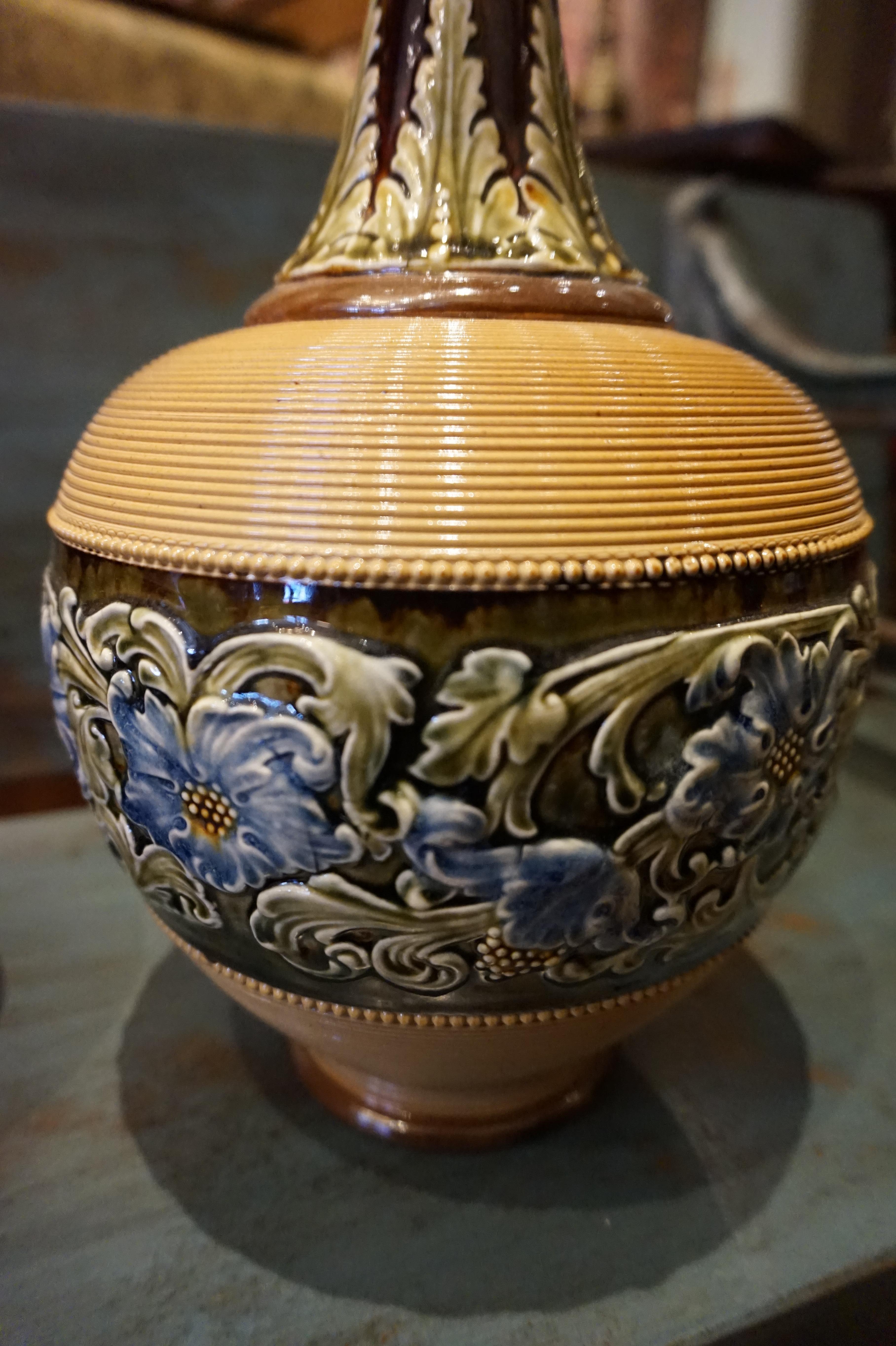 Rare Arts & Crafts Ceramic Royal Doulton Lambeth Glazed Gooseneck Vases  2