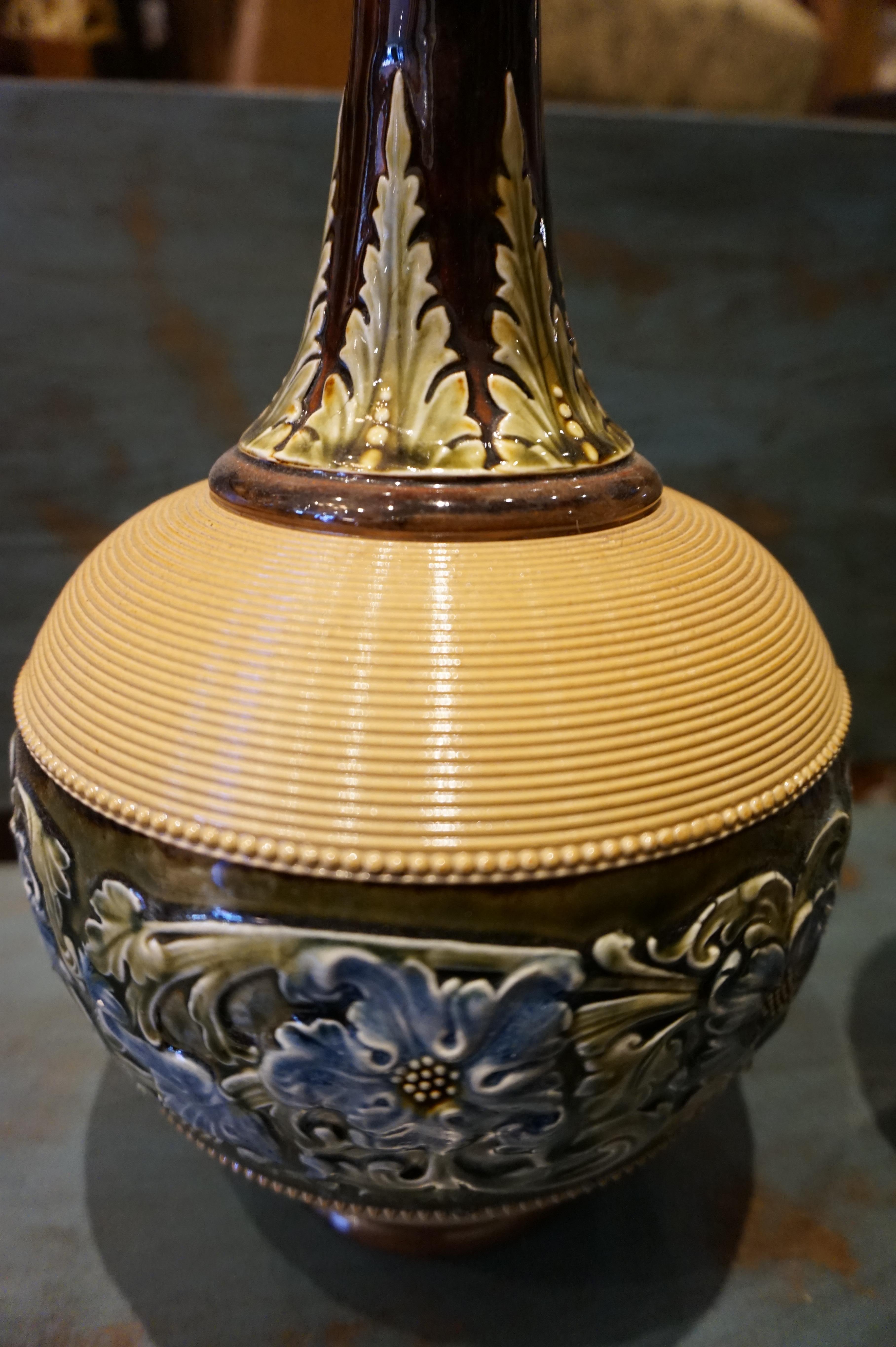 Rare Arts & Crafts Ceramic Royal Doulton Lambeth Glazed Gooseneck Vases  3