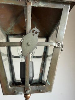 Rare Arts & Crafts Copper Hanging Lantern with Hand-Cut Animal Motifs, ca 1905