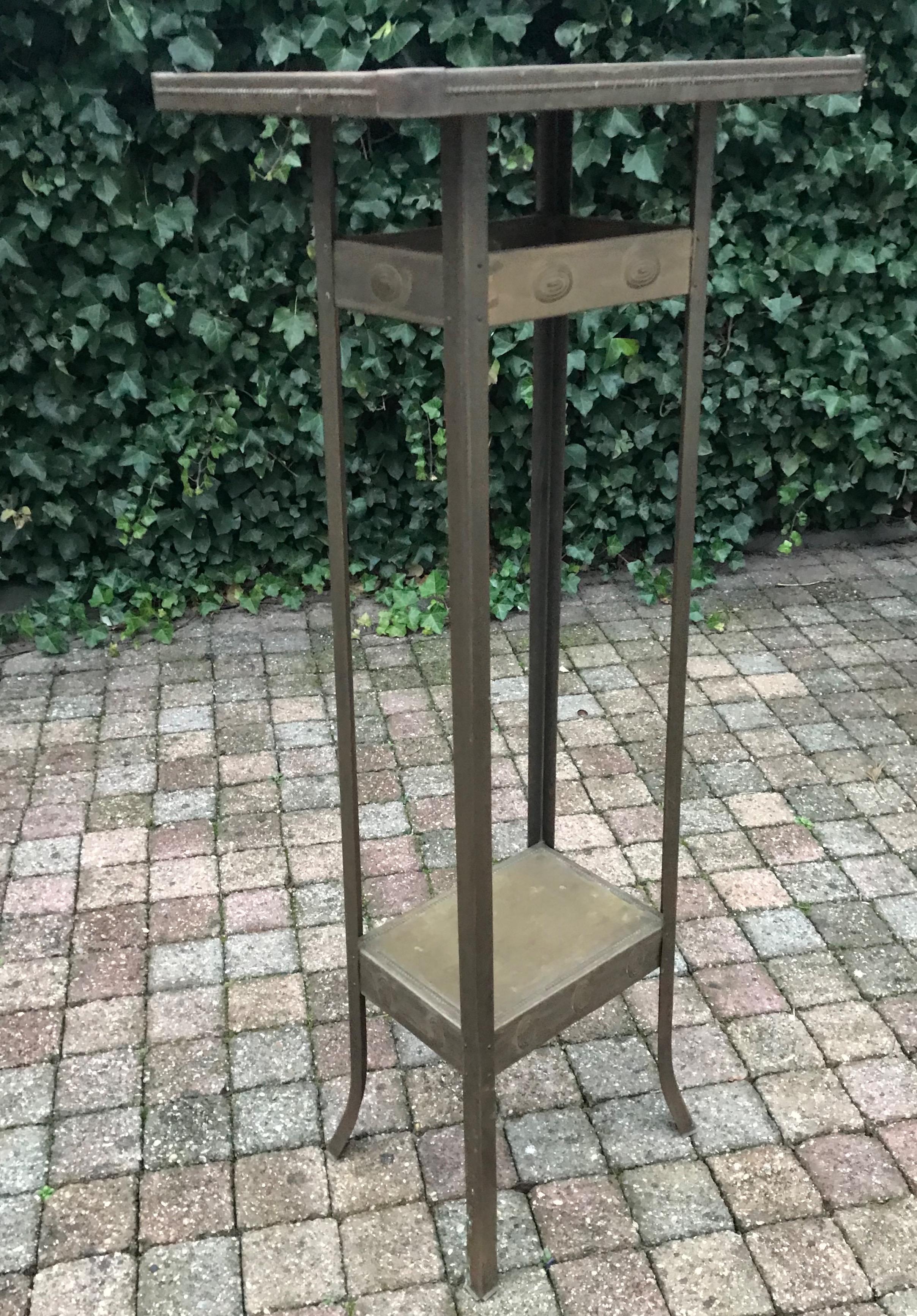 Rare Arts & Crafts Embossed Viennese Secession Brass Sculpture Stand / Pedestal 7