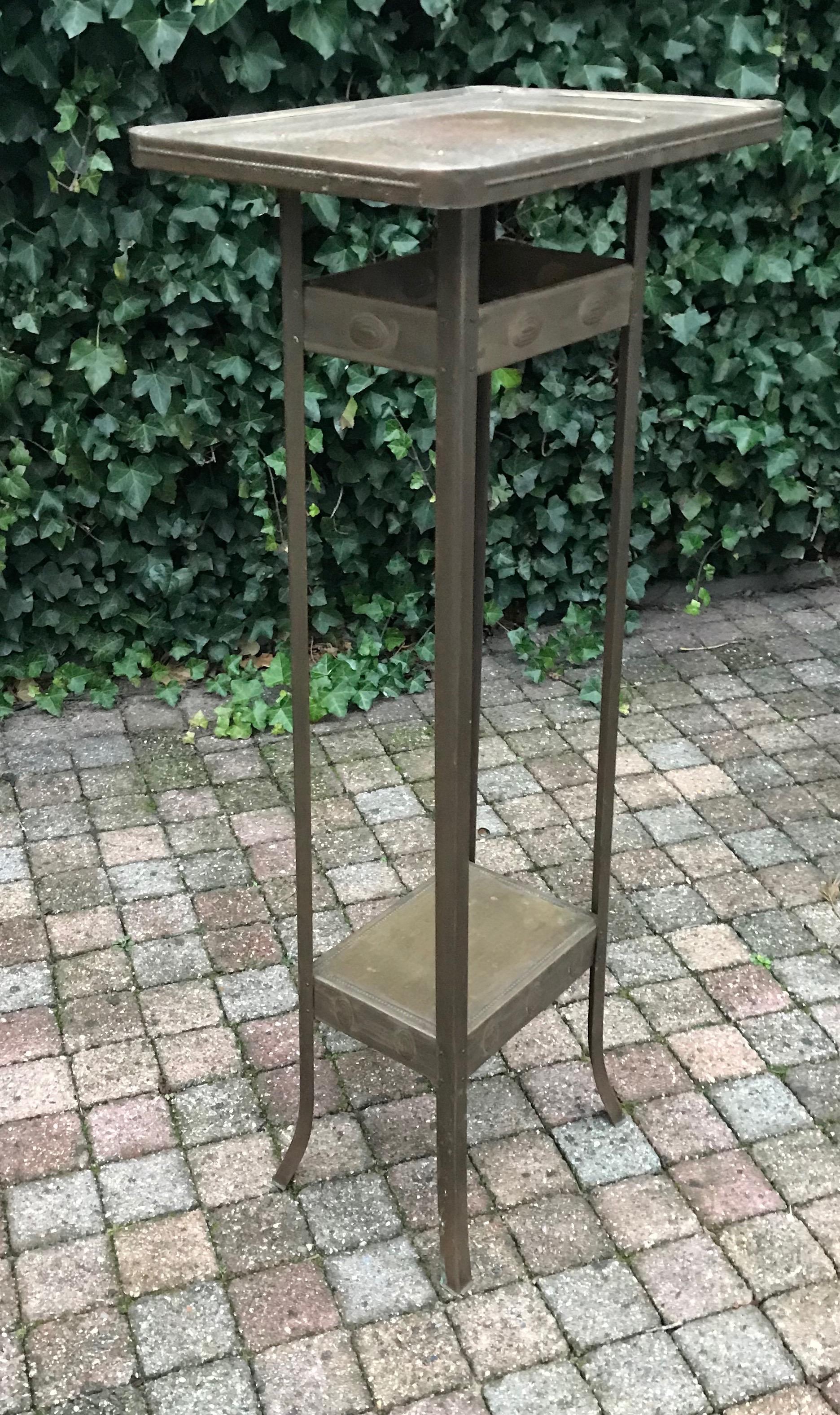 Hand-Crafted Rare Arts & Crafts Embossed Viennese Secession Brass Sculpture Stand / Pedestal