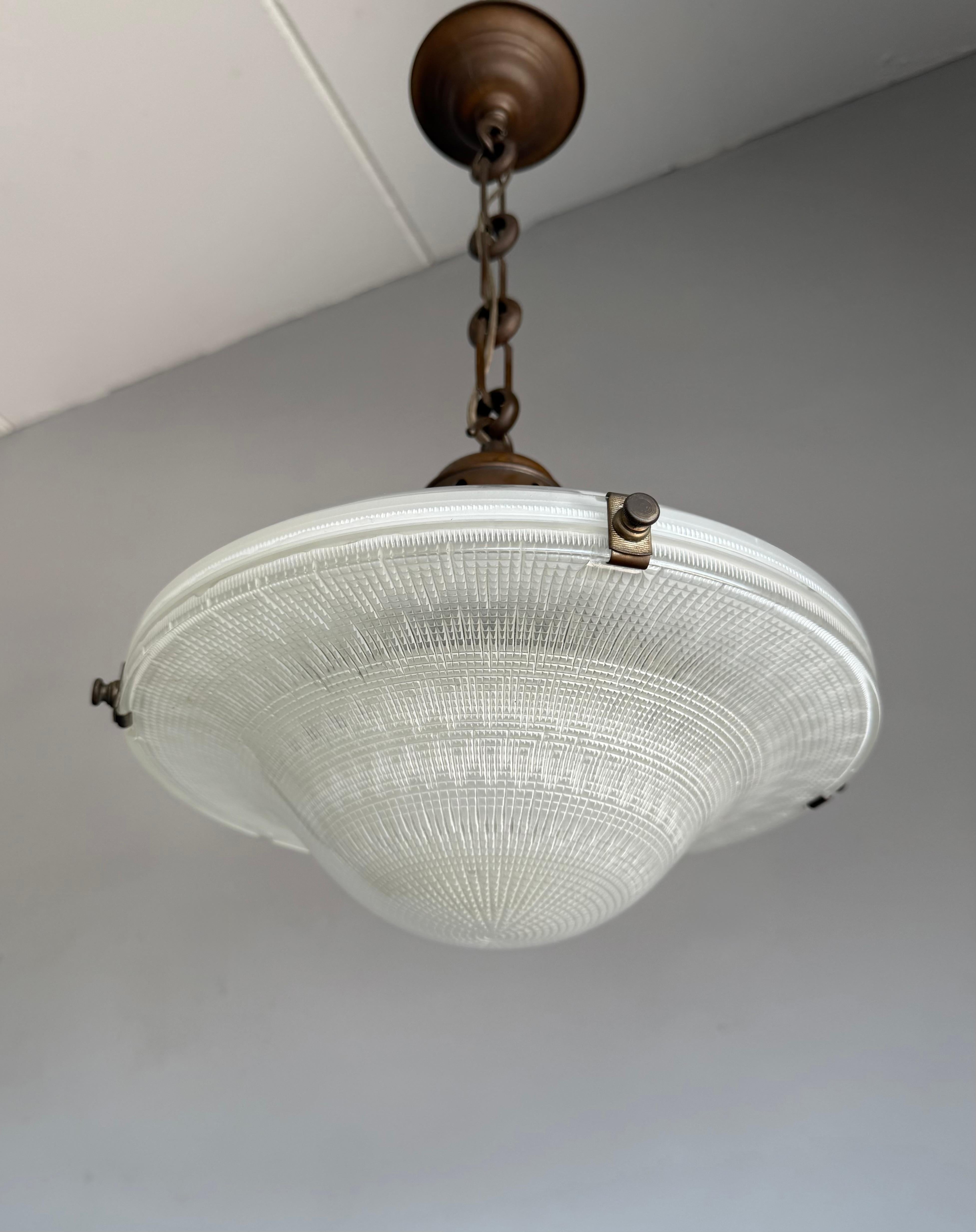 Rare Arts & Crafts Holophane No 2712.R Pendant Light England, Early 20th Century For Sale 4