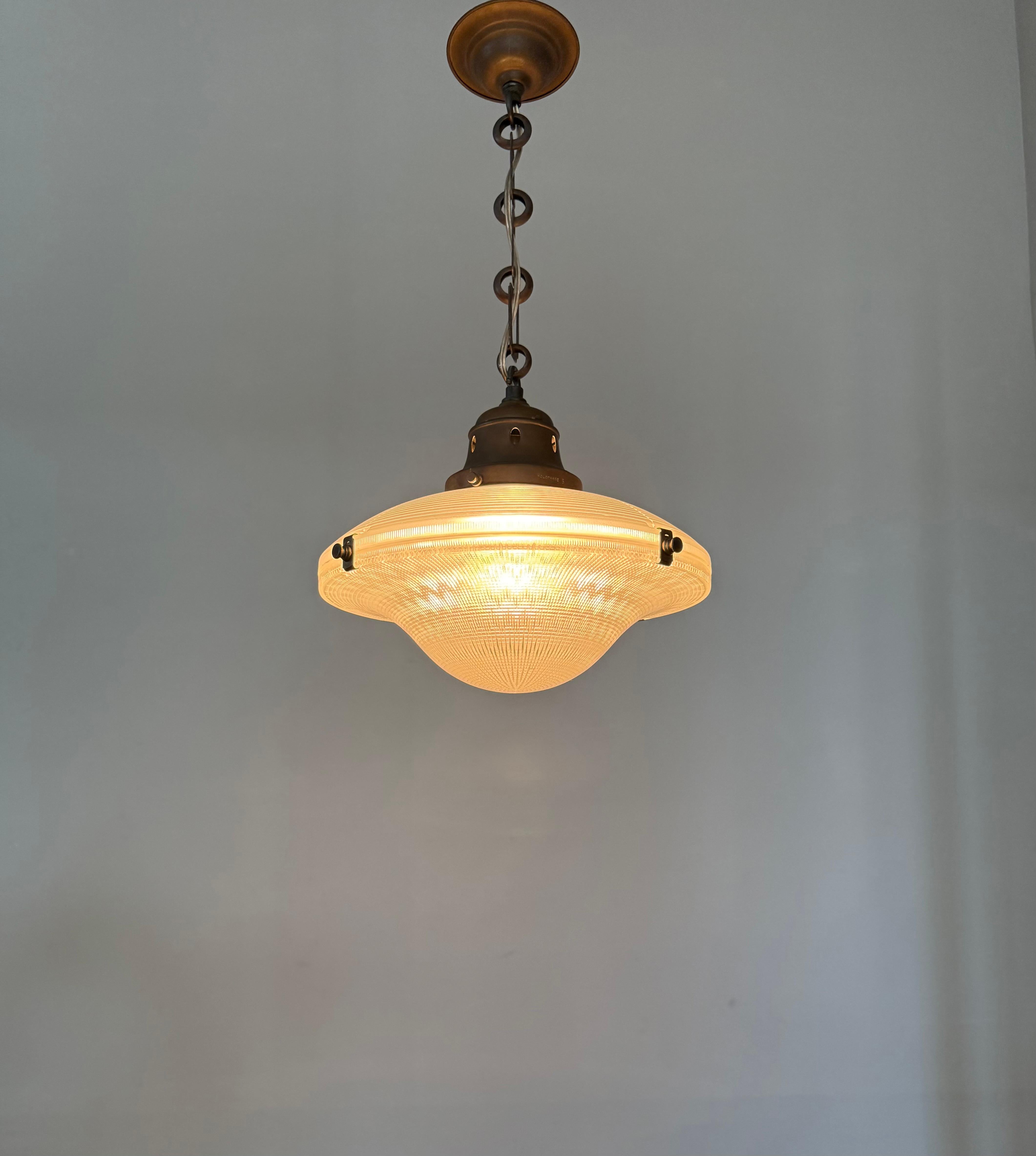 Rare Arts & Crafts Holophane No 2712.R Pendant Light England, Early 20th Century For Sale 8