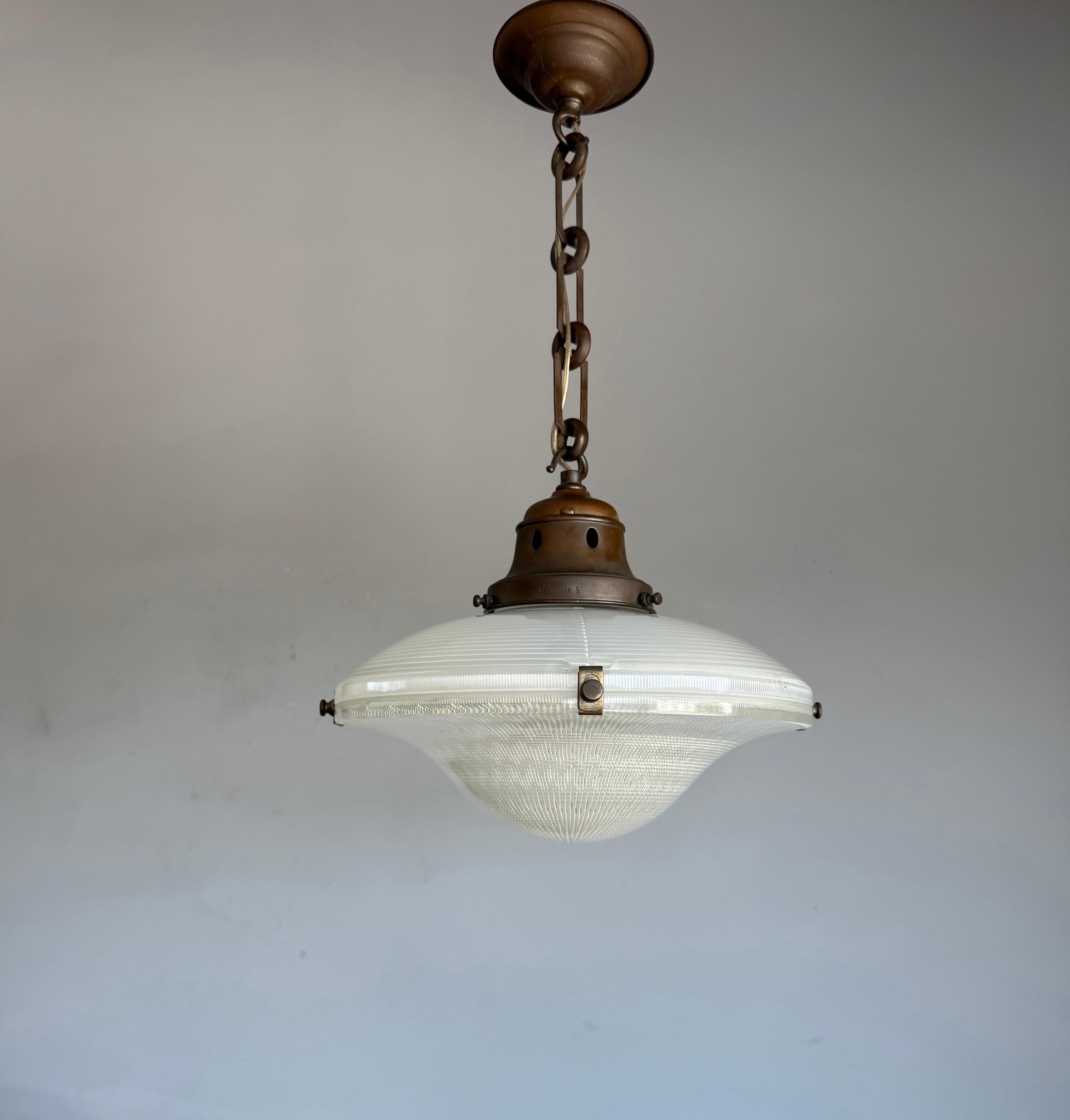Arts and Crafts Rare Arts & Crafts Holophane No 2712.R Pendant Light England, Early 20th Century For Sale