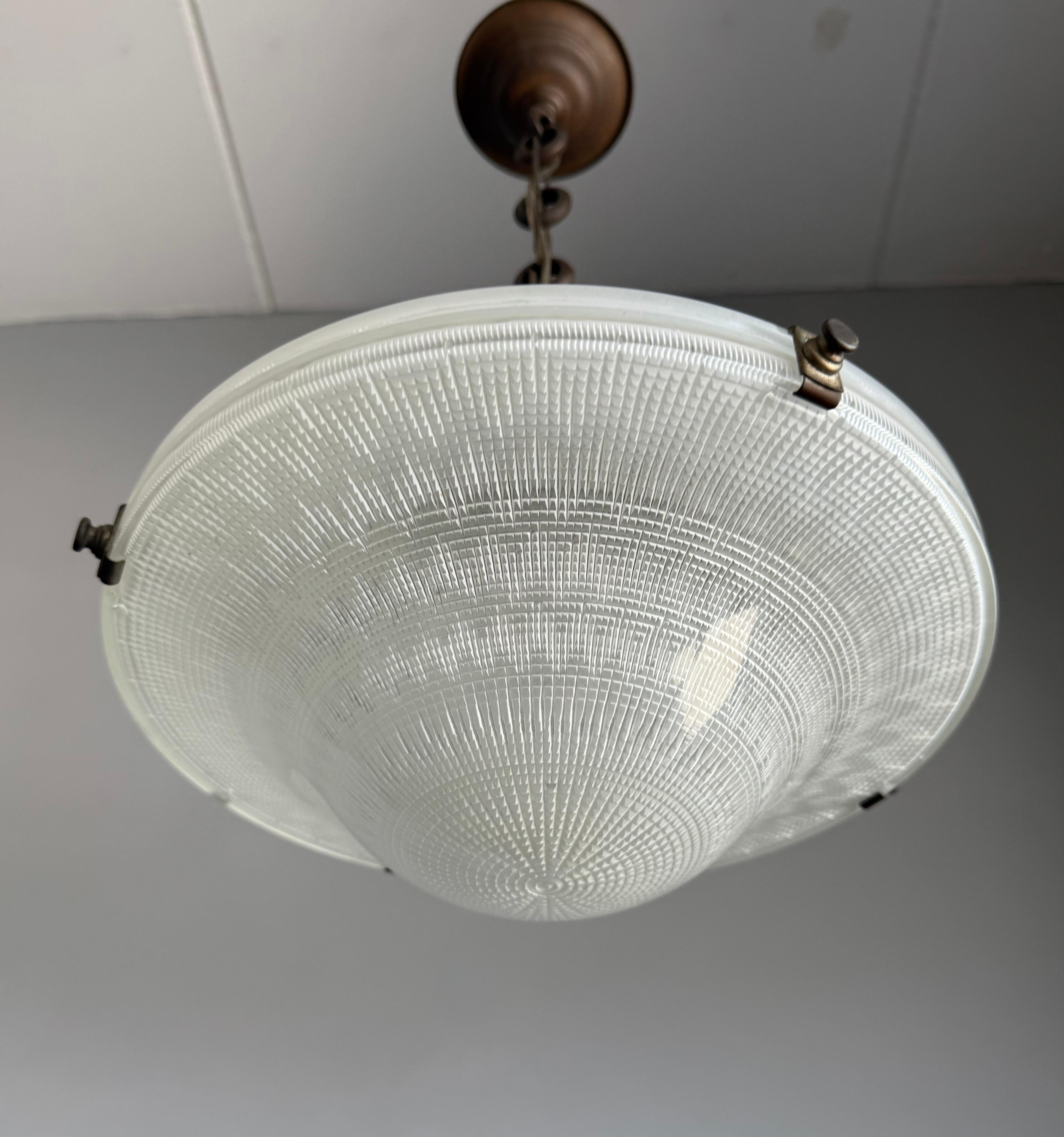 Brass Rare Arts & Crafts Holophane No 2712.R Pendant Light England, Early 20th Century For Sale