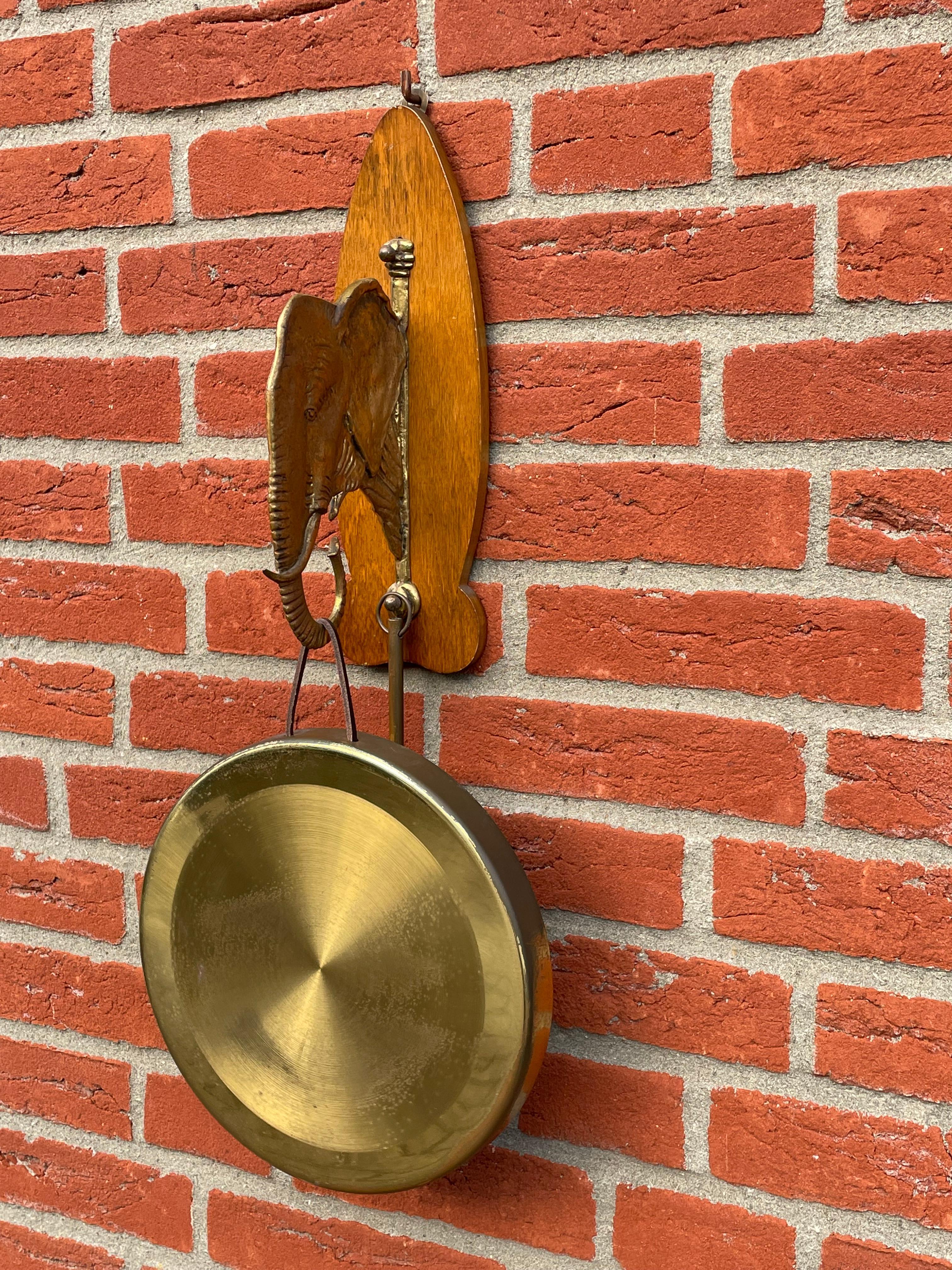 Rare Arts & Crafts House Gong for Wall Mounting with Bronze Elephant Sculpture For Sale 4