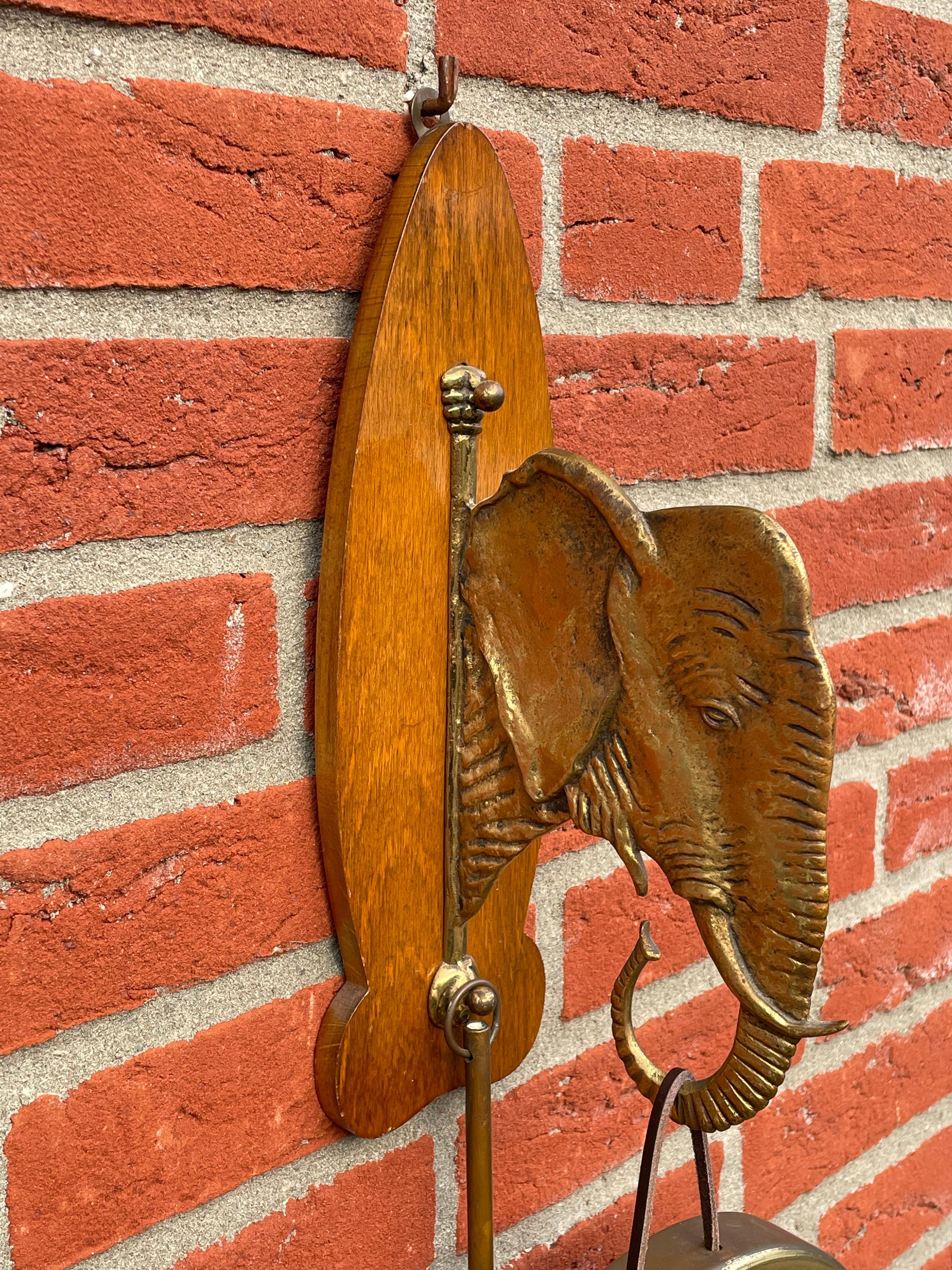 Rare Arts & Crafts House Gong for Wall Mounting with Bronze Elephant Sculpture For Sale 6