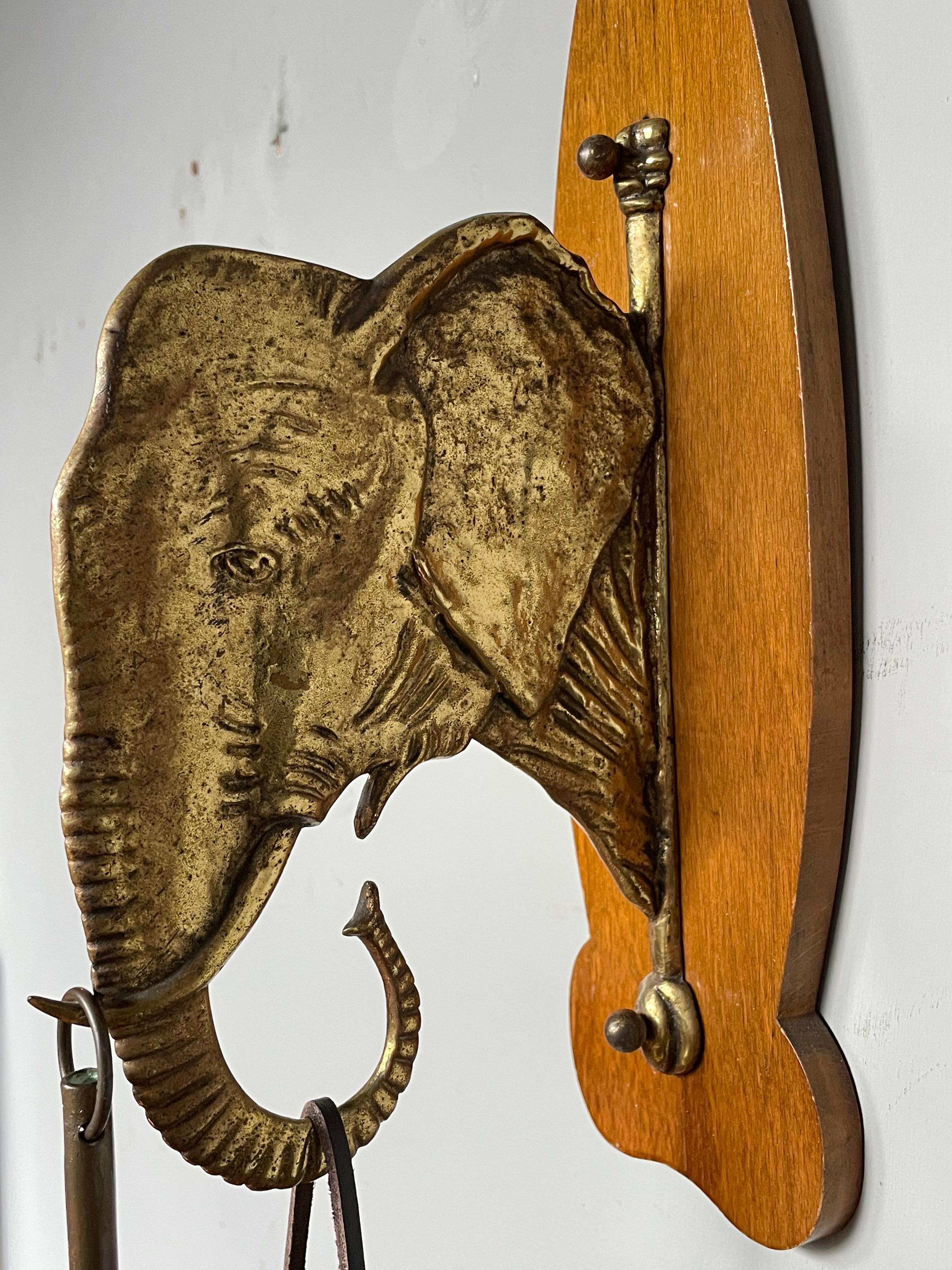 Arts and Crafts Rare Arts & Crafts House Gong for Wall Mounting with Bronze Elephant Sculpture For Sale