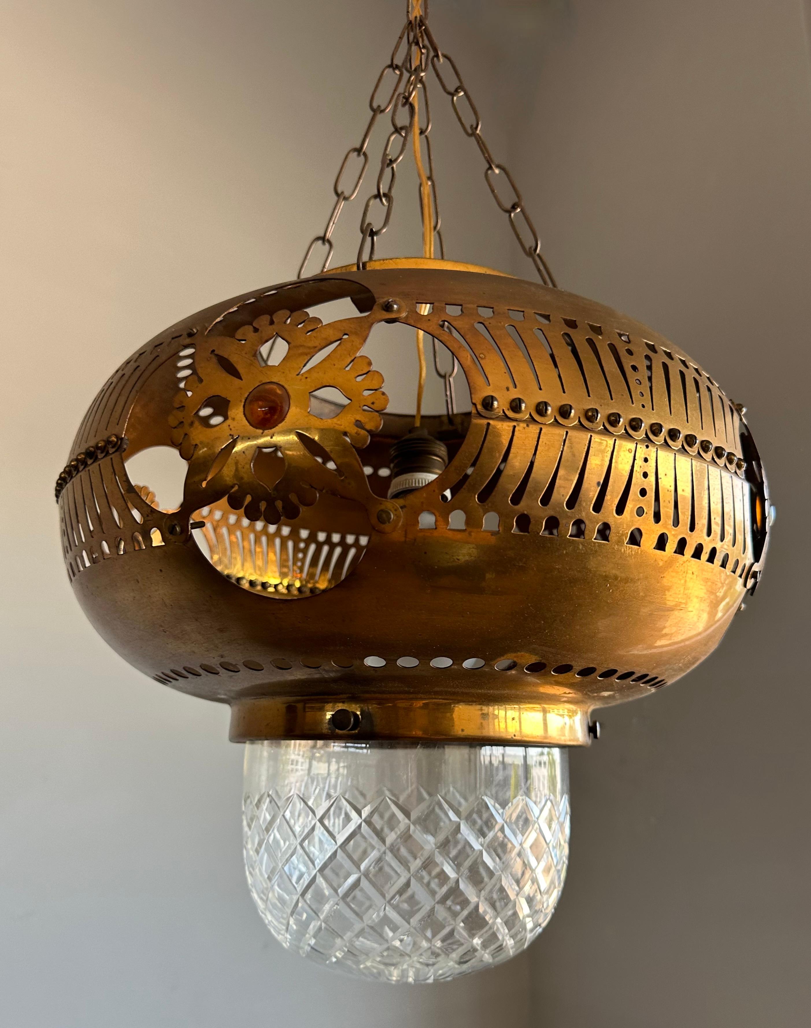 Rare Arts & Crafts Round Shape Hallway Lantern / Pendant Light by H.J. Winkelman 4