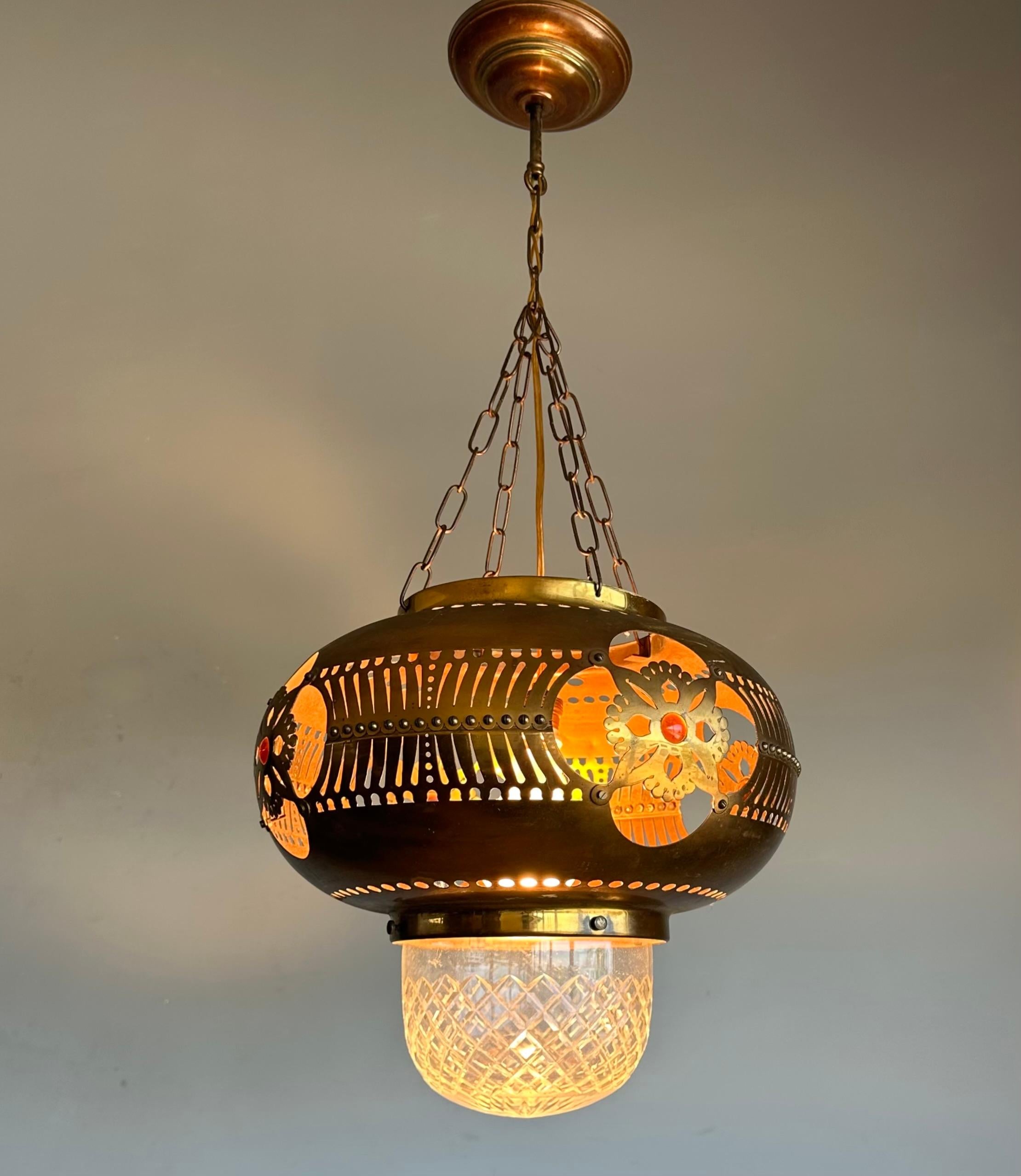 Rare, stylish and all-handcrafted Dutch Arts & Crafts entry hall pendant light.

If you are looking for the best and the rarest when it comes to European Arts and Crafts antiques then this extremely rare hallway or entry hall pendant / lantern could