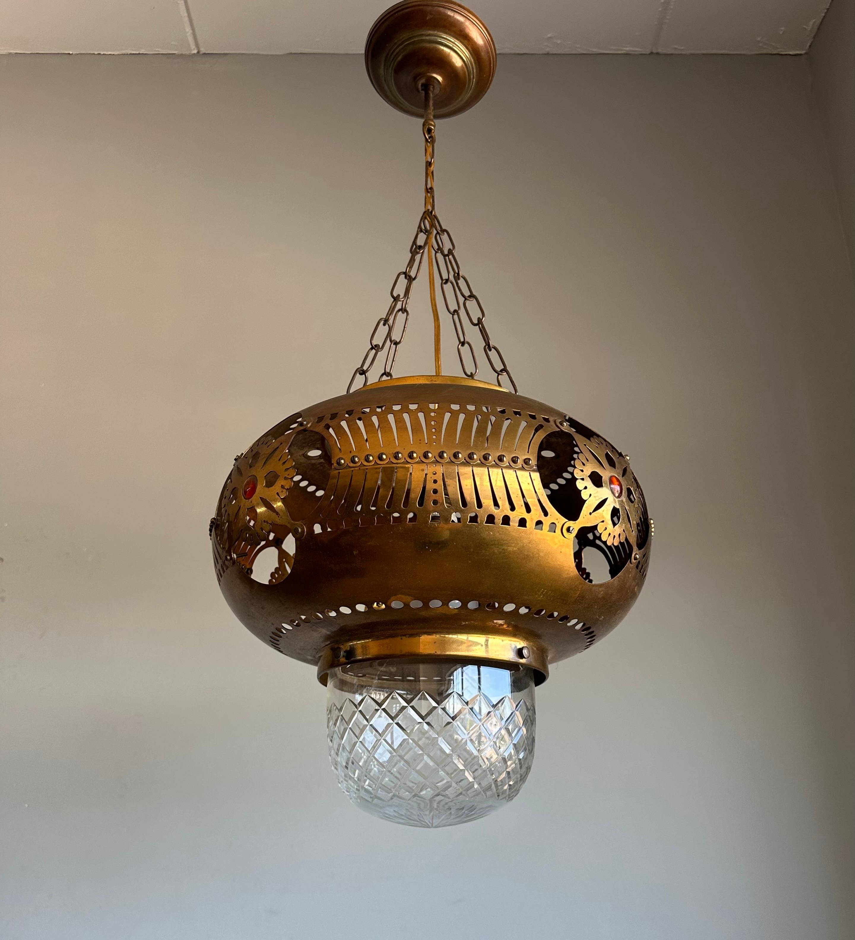 Dutch Rare Arts & Crafts Round Shape Hallway Lantern / Pendant Light by H.J. Winkelman
