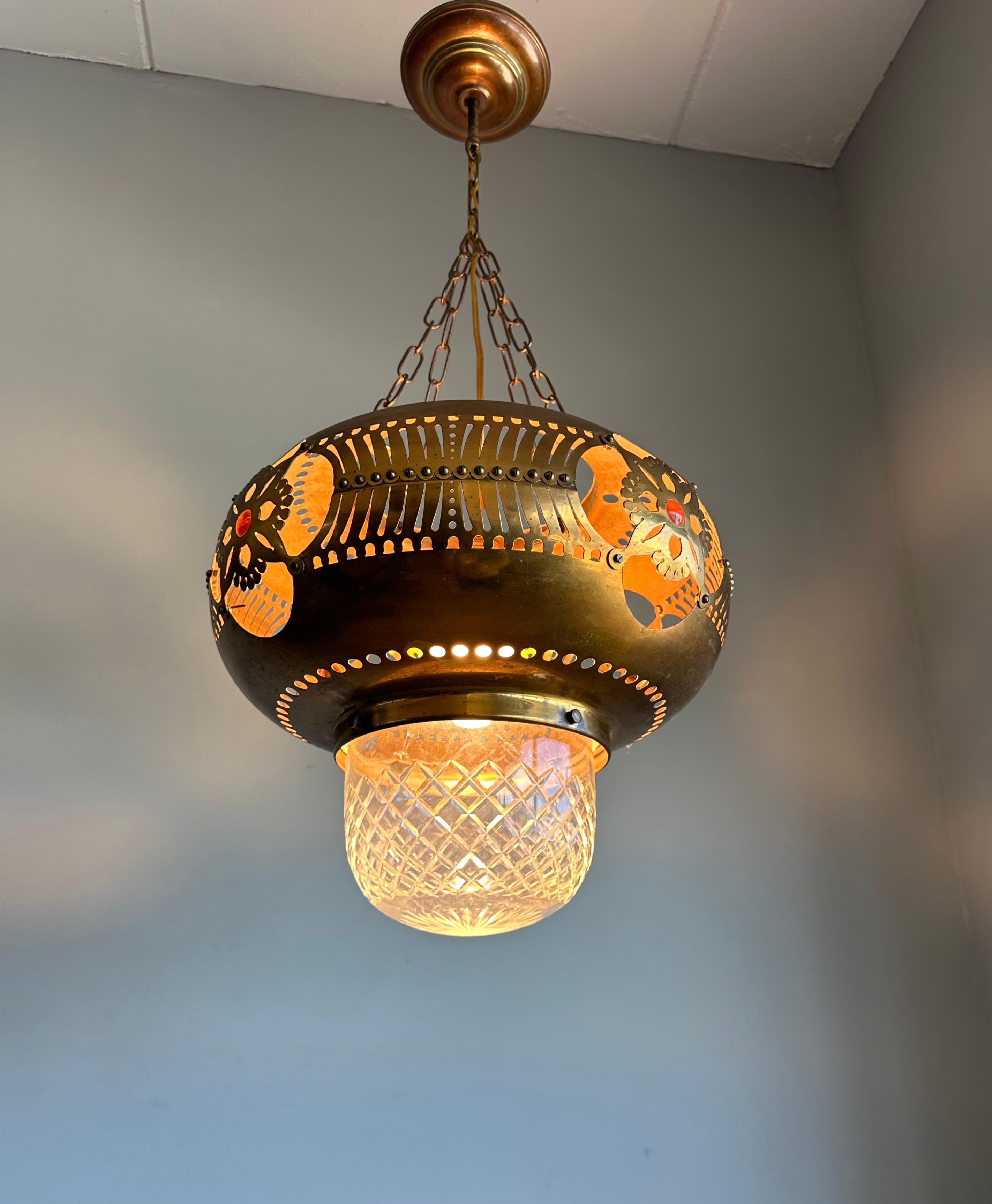 Forged Rare Arts & Crafts Round Shape Hallway Lantern / Pendant Light by H.J. Winkelman