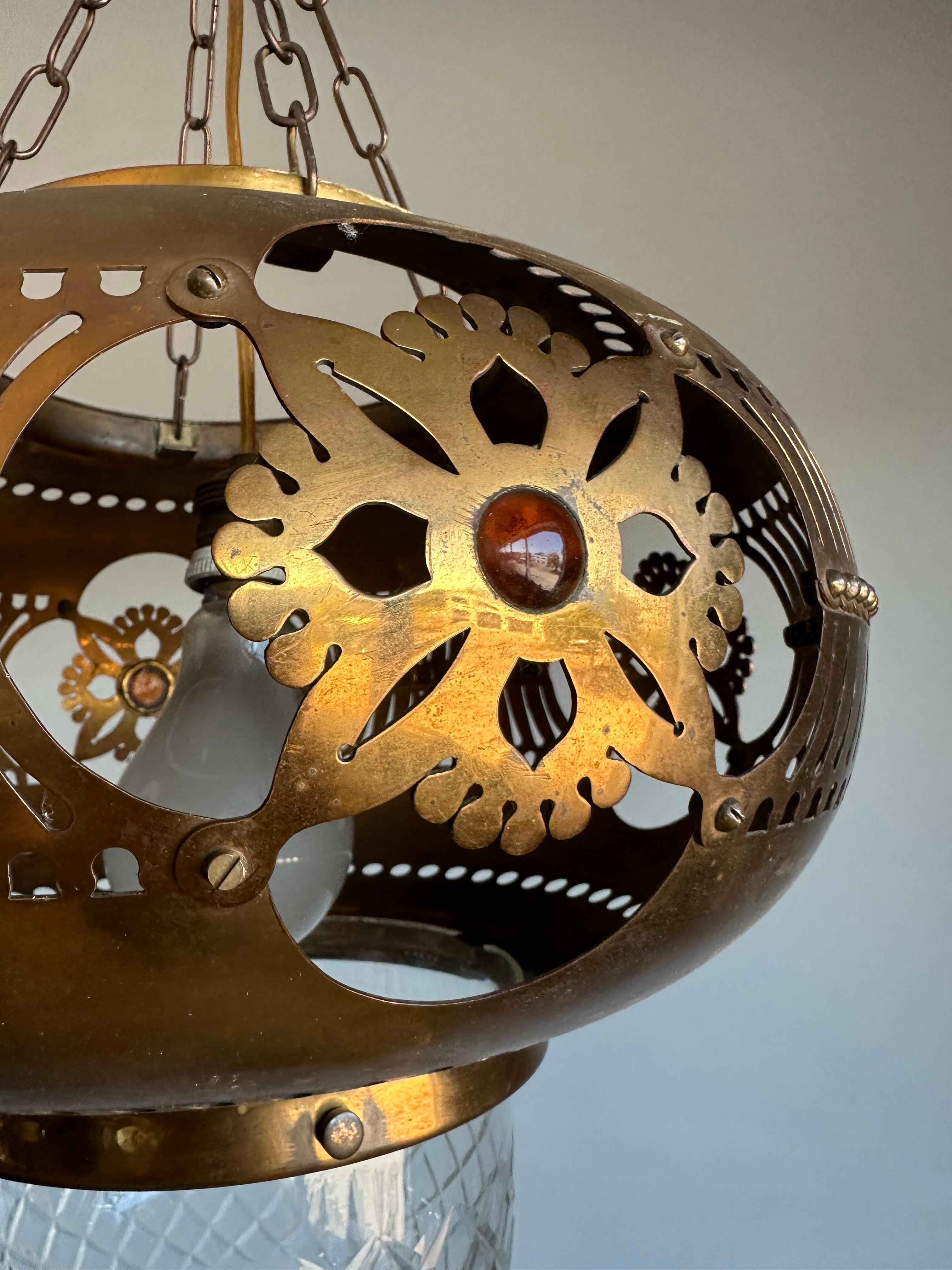 Rare Arts & Crafts Round Shape Hallway Lantern / Pendant Light by H.J. Winkelman In Good Condition In Lisse, NL