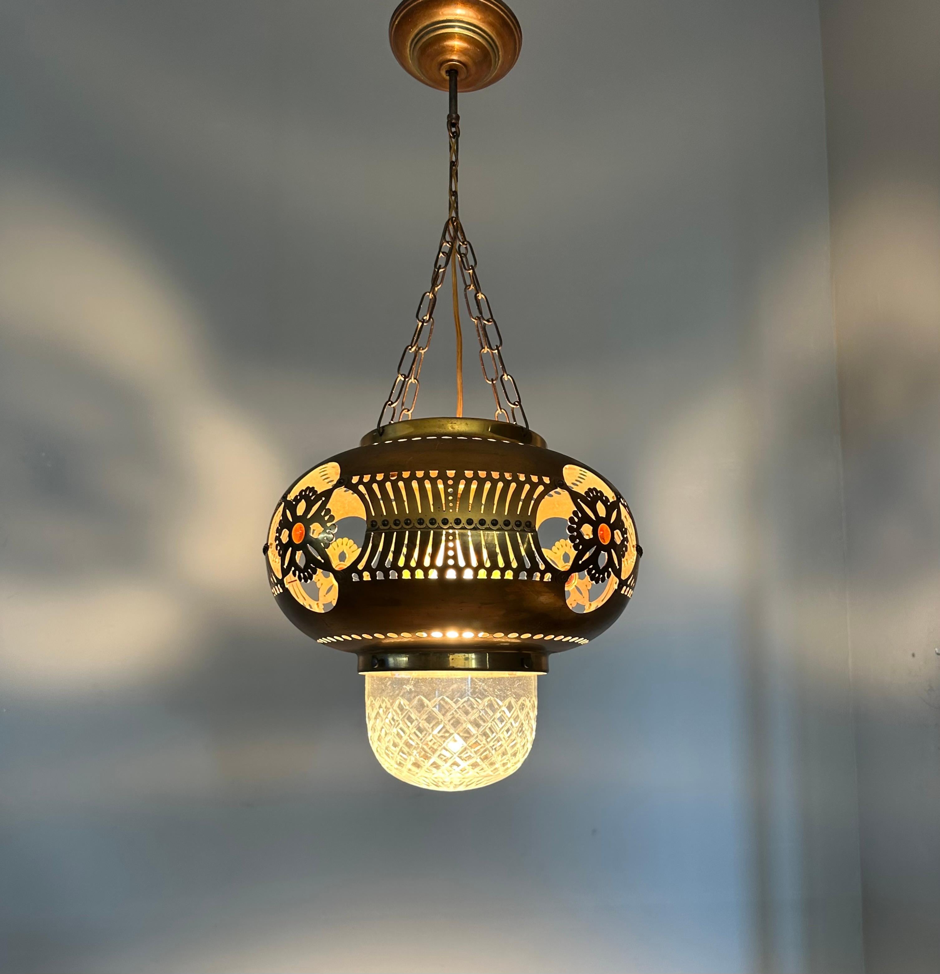 20th Century Rare Arts & Crafts Round Shape Hallway Lantern / Pendant Light by H.J. Winkelman