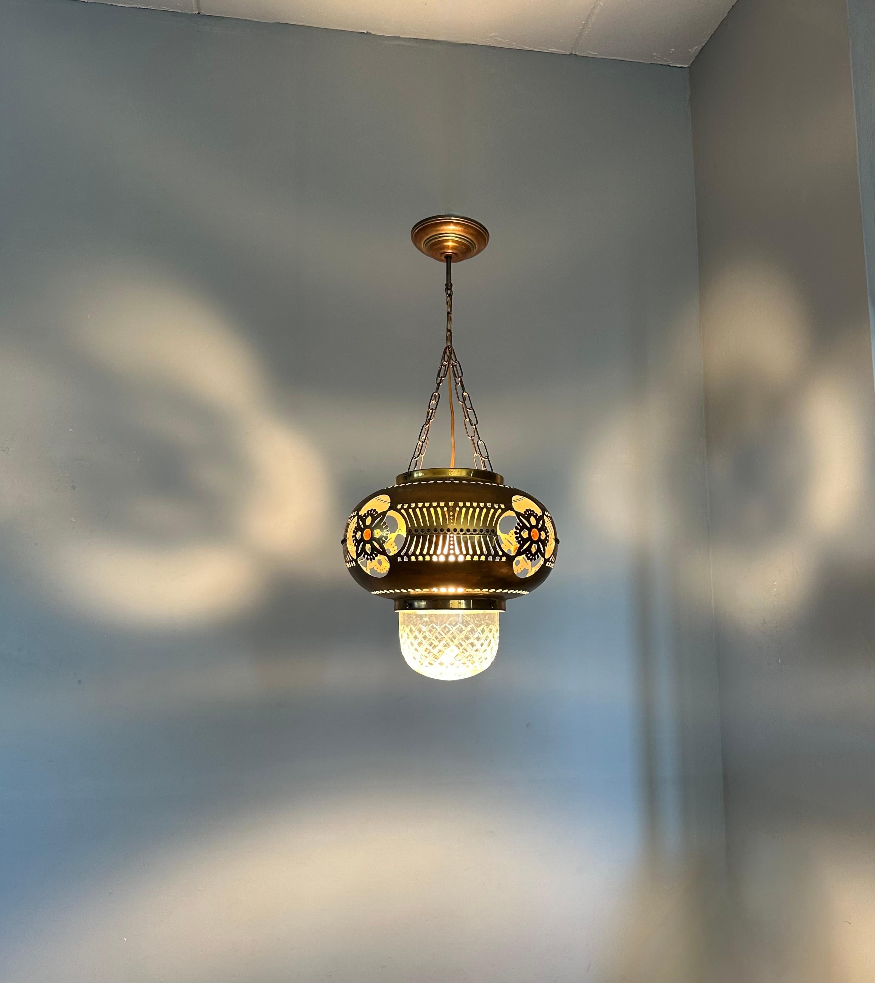 Rare Arts & Crafts Round Shape Hallway Lantern / Pendant Light by H.J. Winkelman 1