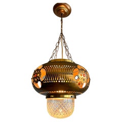 Rare Arts & Crafts Round Shape Hallway Lantern / Pendant Light by H.J. Winkelman