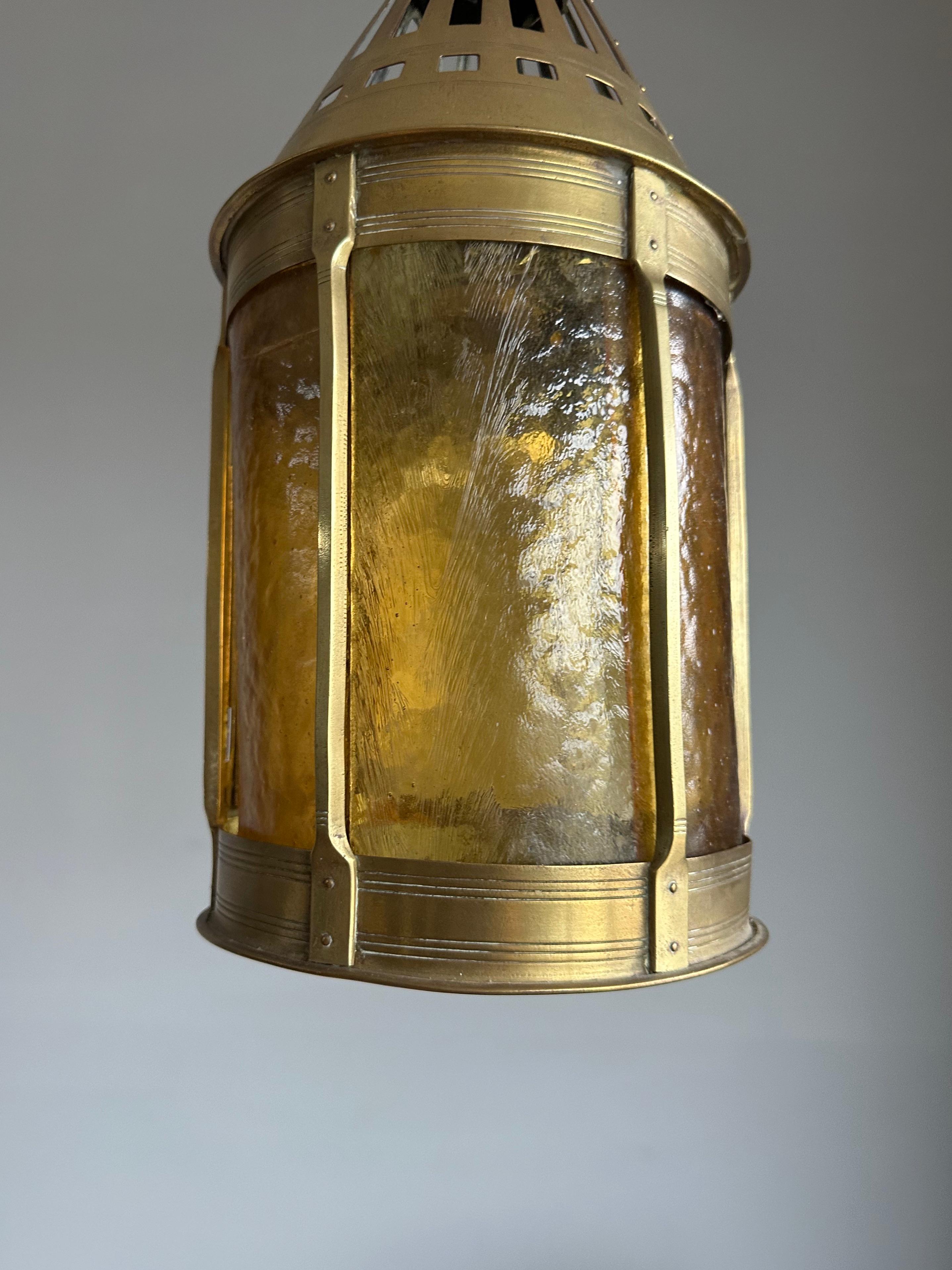 Rare Arts & Crafts Round Shape Entrance Hall Lantern Pendant by Jan Eisenloeffel For Sale 2