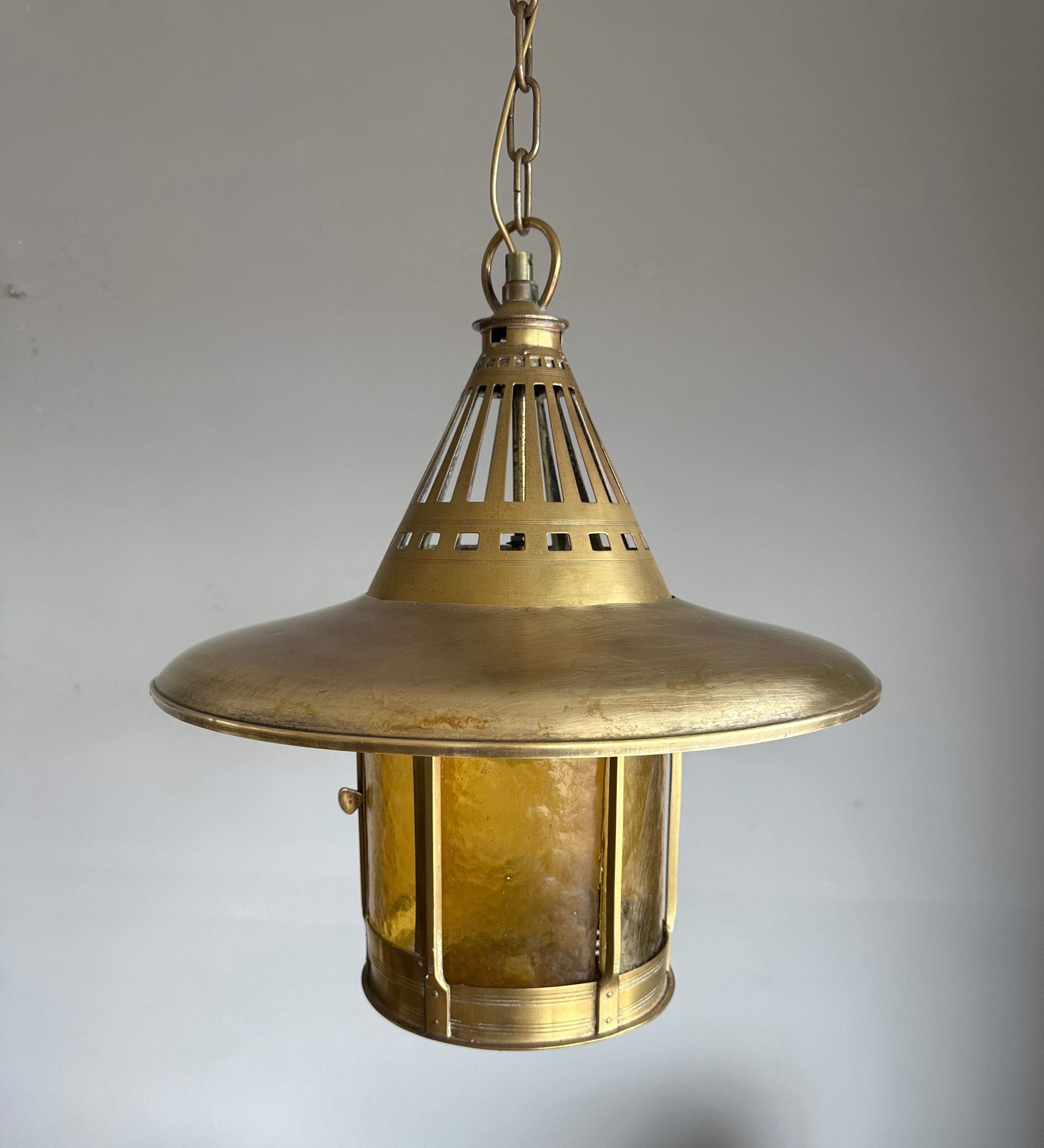 Rare Arts & Crafts Round Shape Entrance Hall Lantern Pendant by Jan Eisenloeffel For Sale 4
