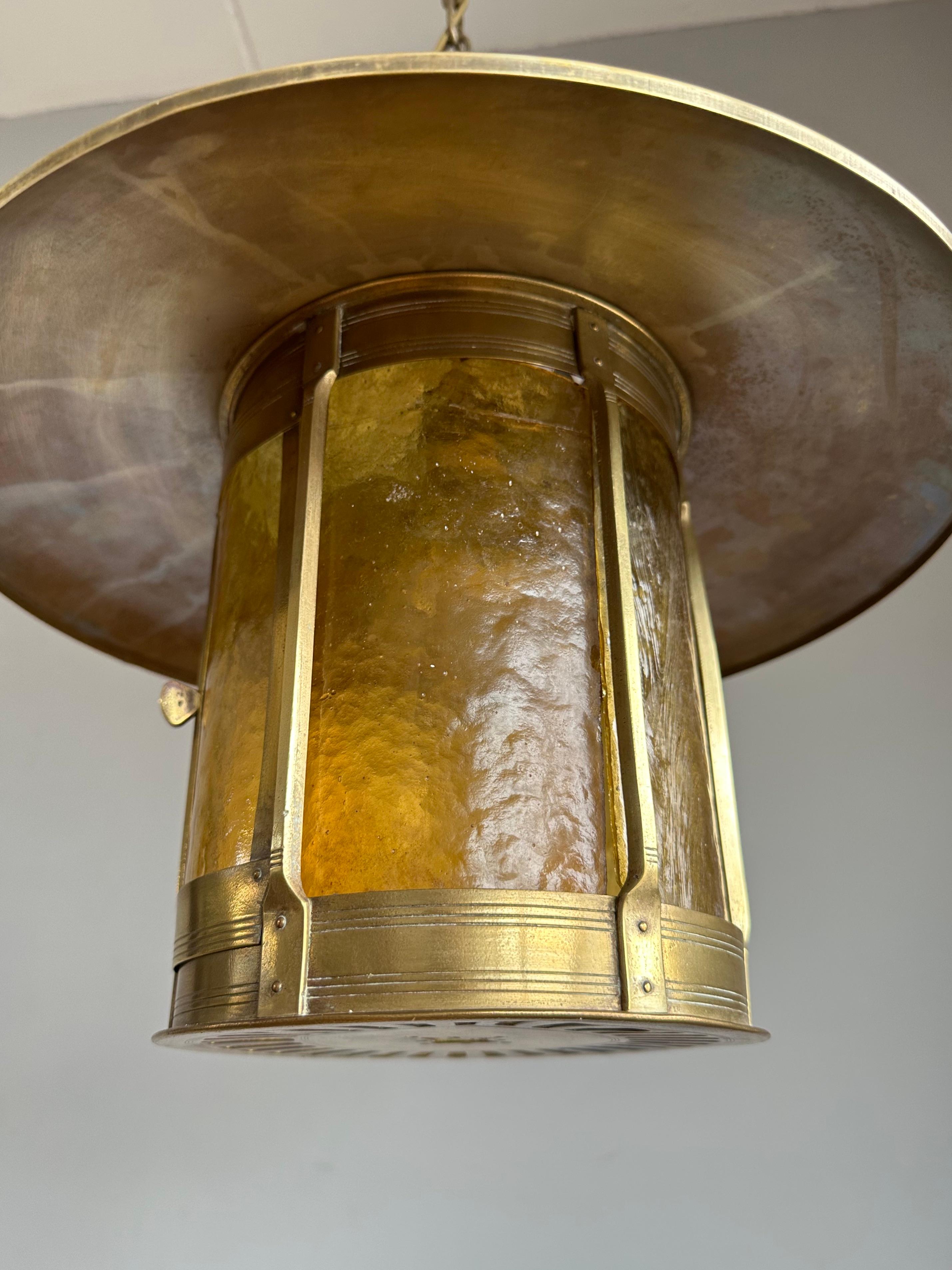 Rare Arts & Crafts Round Shape Entrance Hall Lantern Pendant by Jan Eisenloeffel For Sale 7