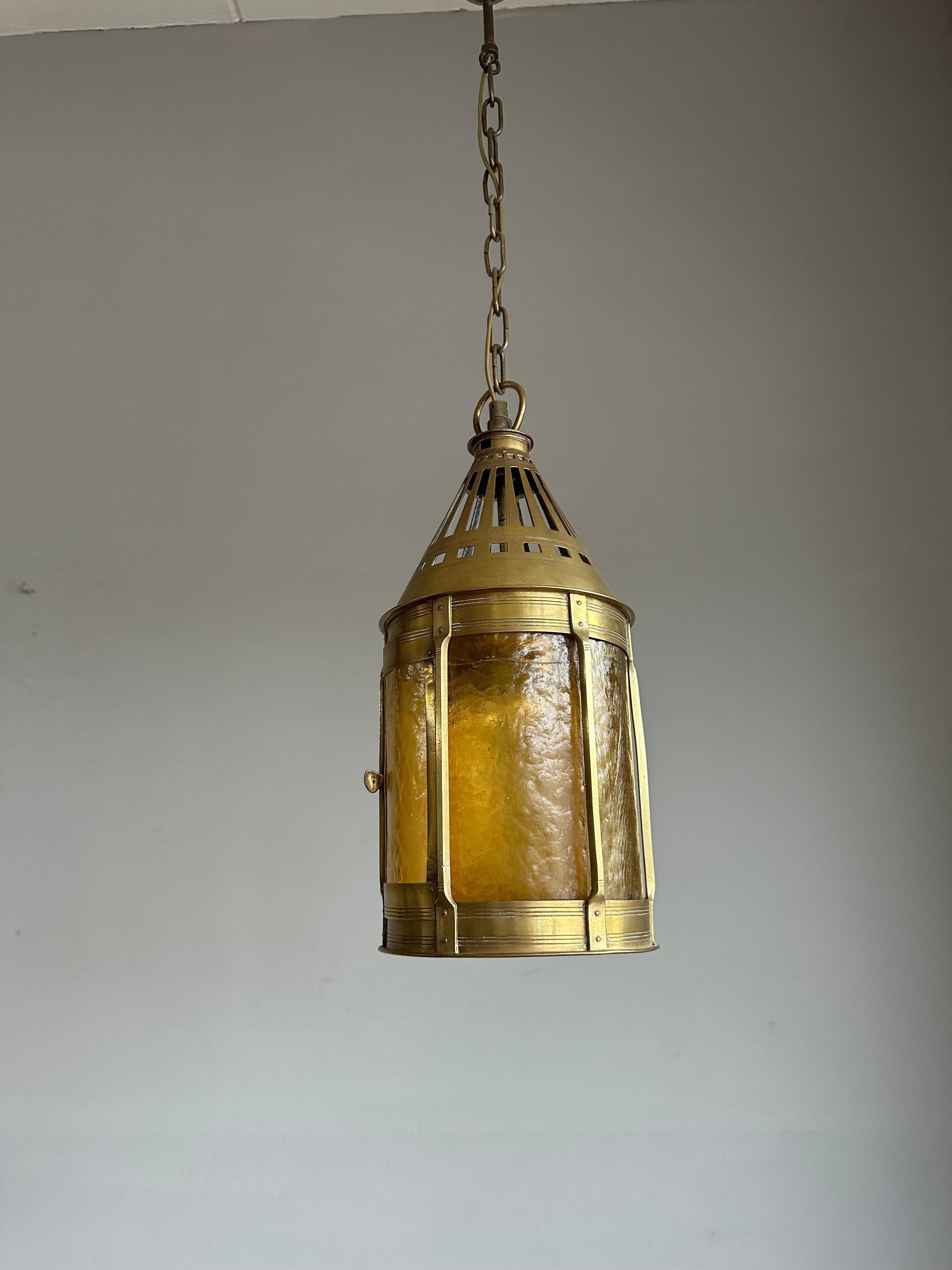 Rare Arts & Crafts Round Shape Entrance Hall Lantern Pendant by Jan Eisenloeffel For Sale 11