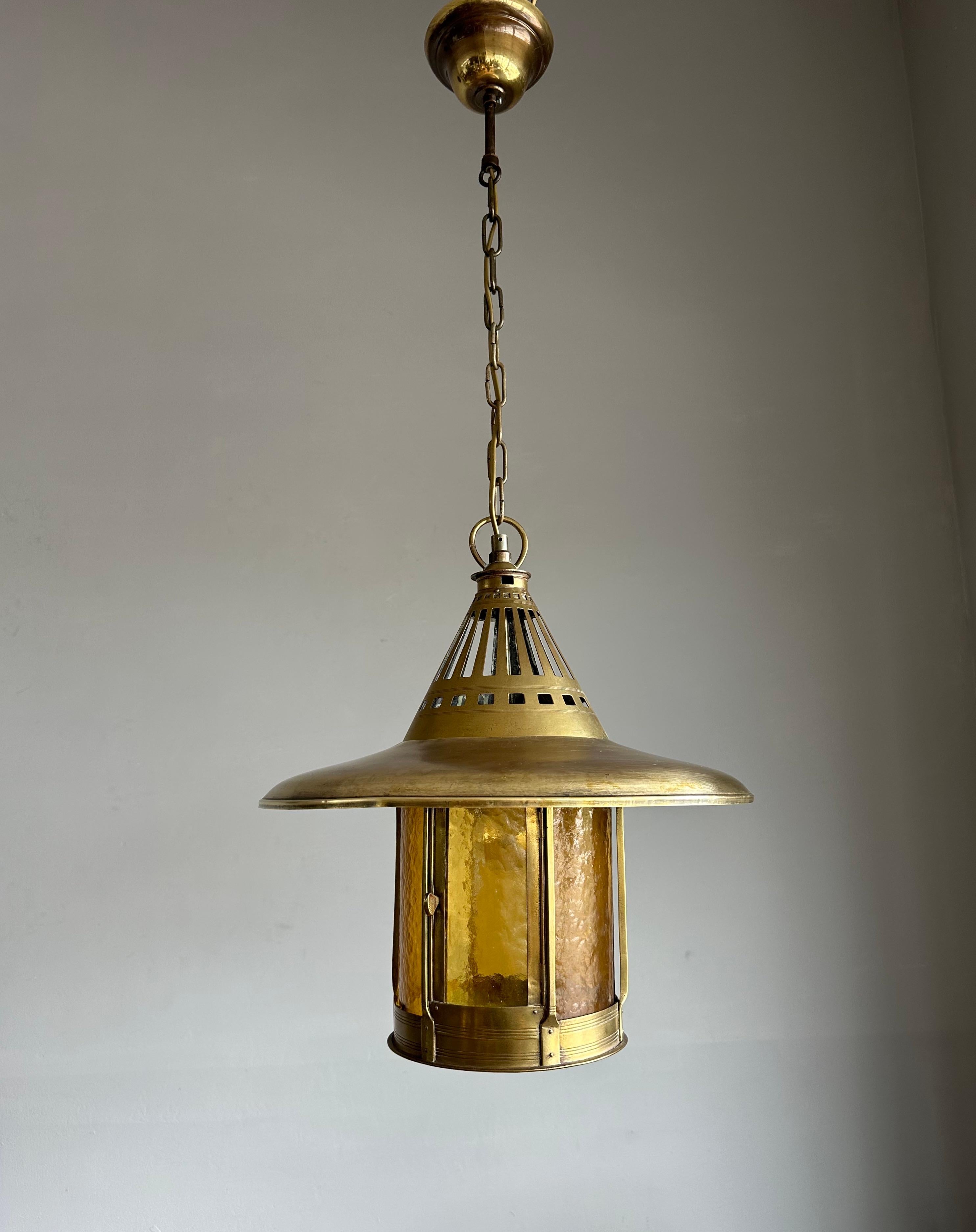 Dutch Rare Arts & Crafts Round Shape Entrance Hall Lantern Pendant by Jan Eisenloeffel For Sale