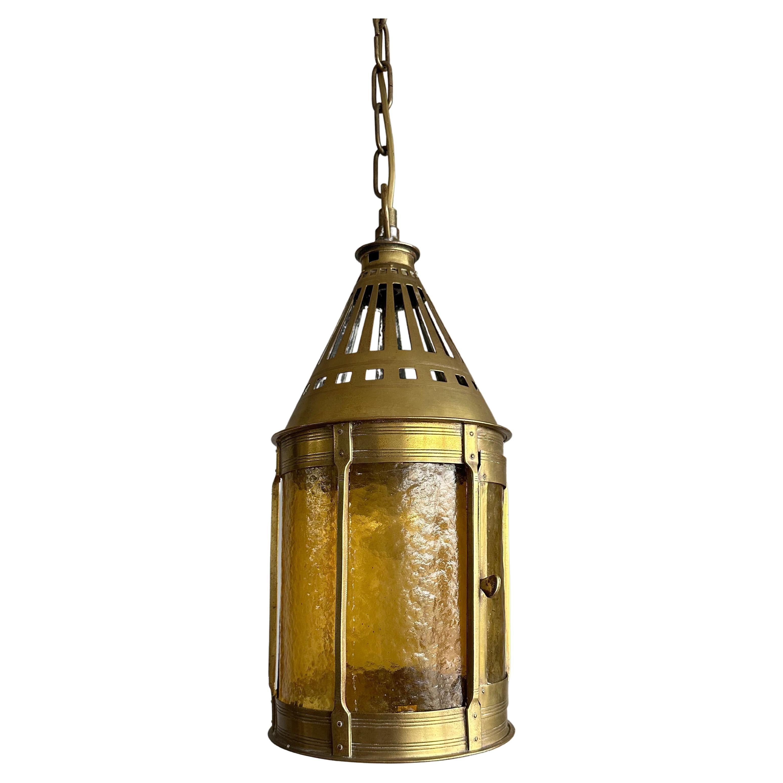 Rare Arts & Crafts Round Shape Entrance Hall Lantern Pendant by Jan Eisenloeffel In Good Condition For Sale In Lisse, NL
