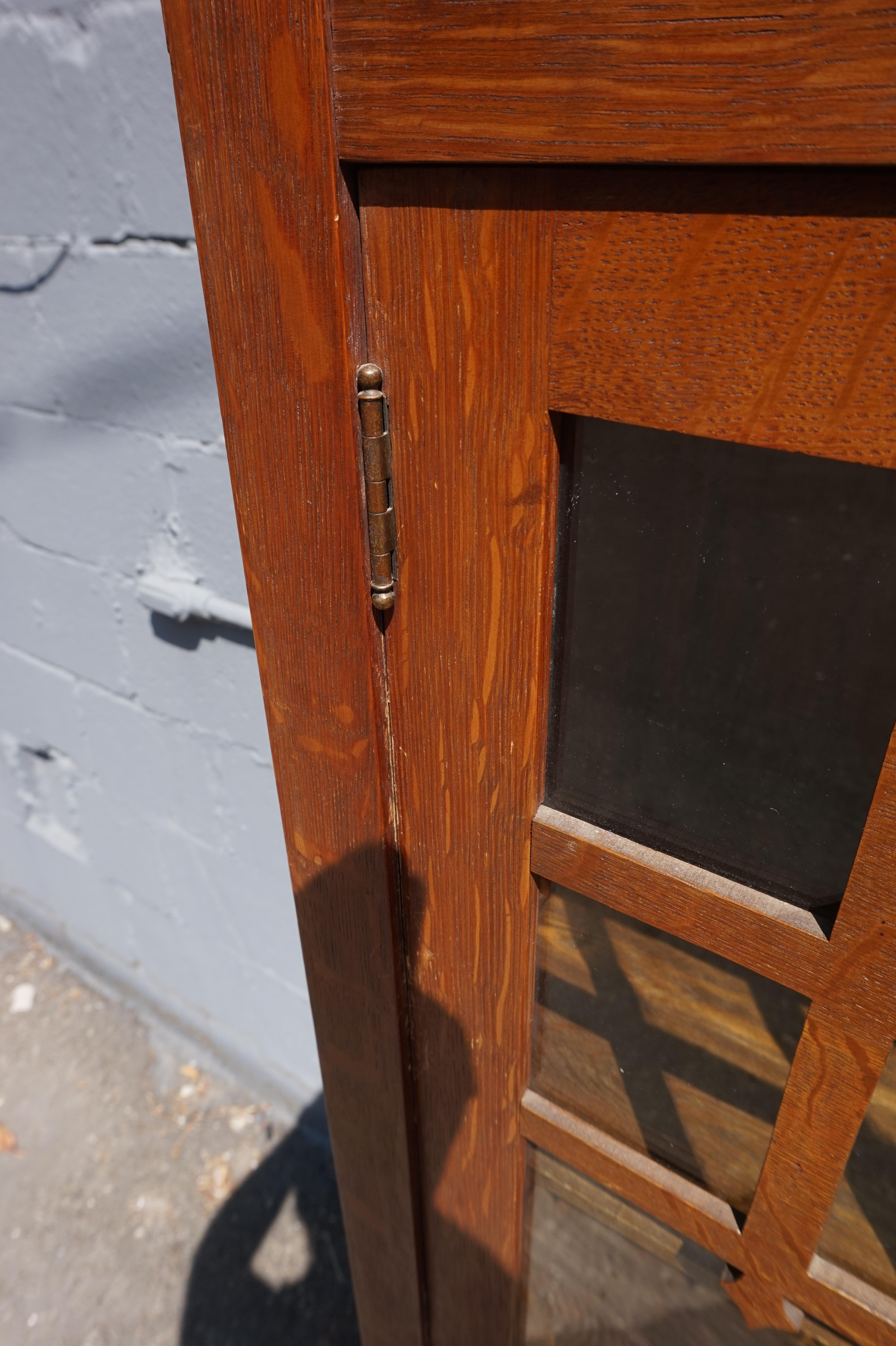 Rare Arts & Crafts Solid Oak Shelved Bookcase Curio Cabinet 4