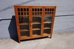 Rare Arts & Crafts Solid Oak Shelved Bookcase Curio Cabinet