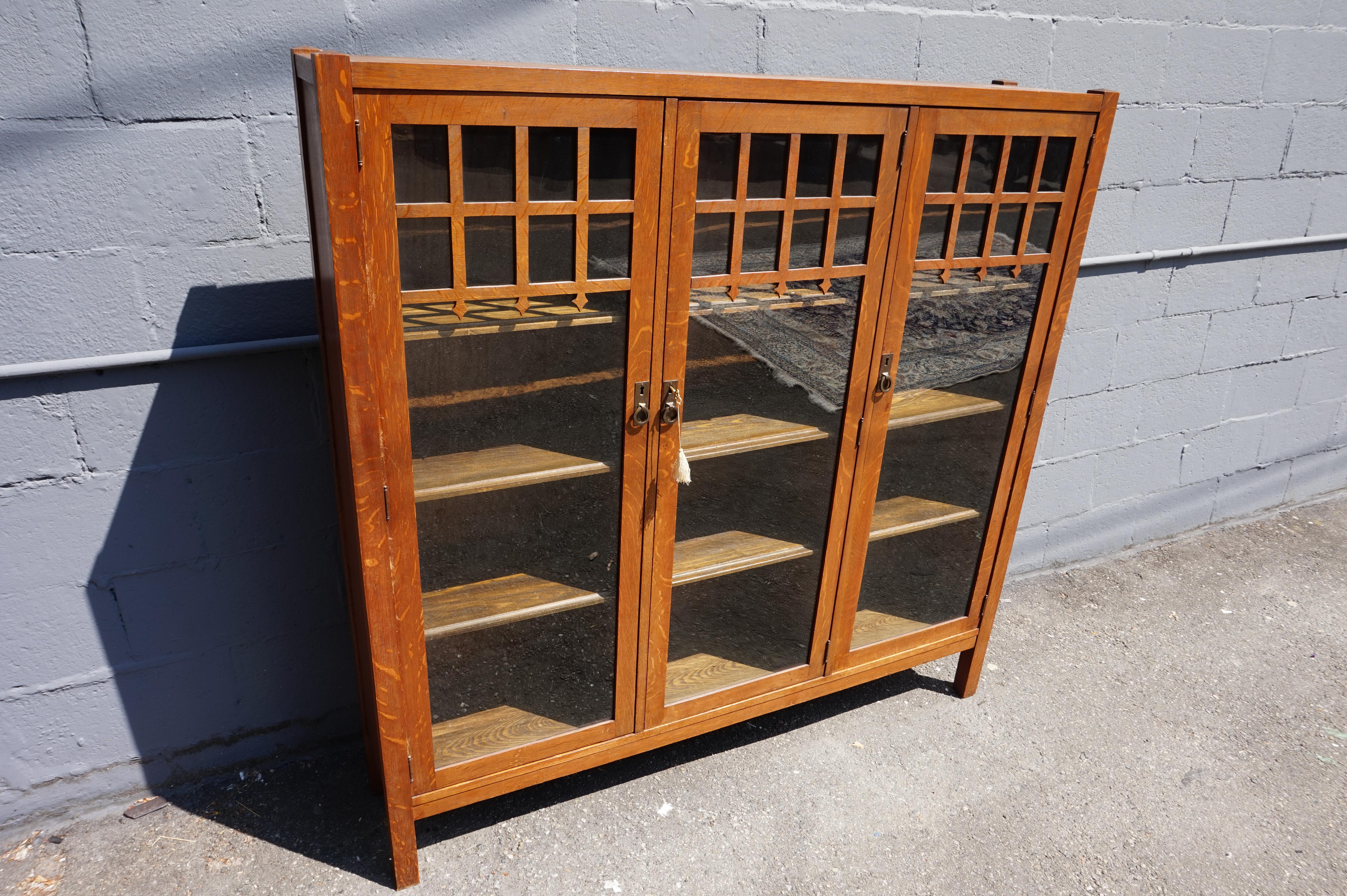 Arts and Crafts Rare Arts & Crafts Solid Oak Shelved Bookcase Curio Cabinet