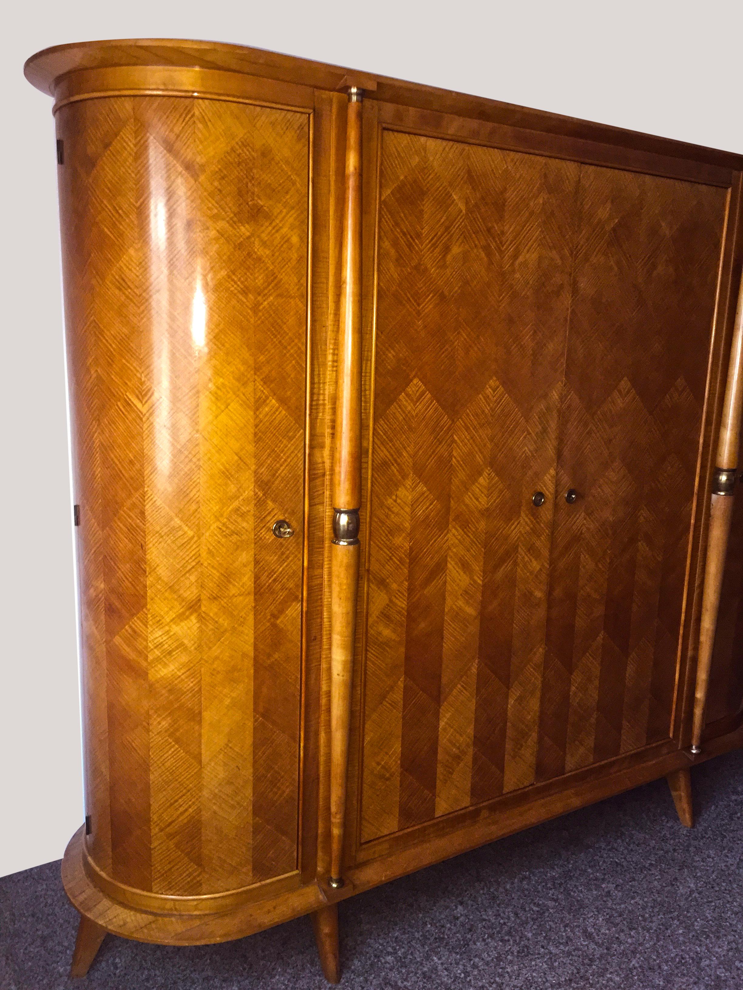 Veneer Rare as Design French Oval Art Deco Sycamore Armoire, 1940s For Sale
