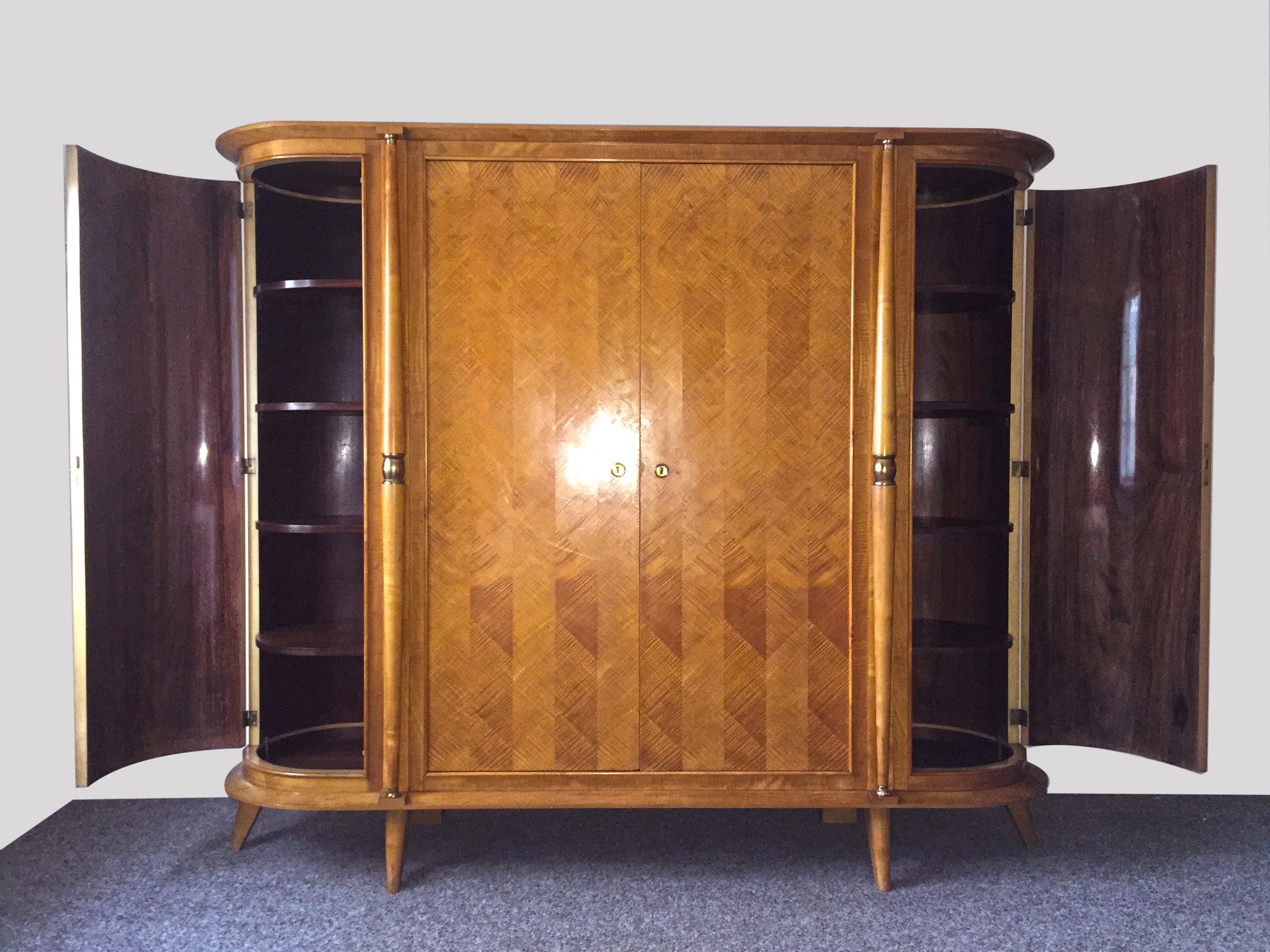 Rare as Design French Oval Art Deco Sycamore Armoire, 1940s In Fair Condition For Sale In Sofia, BG