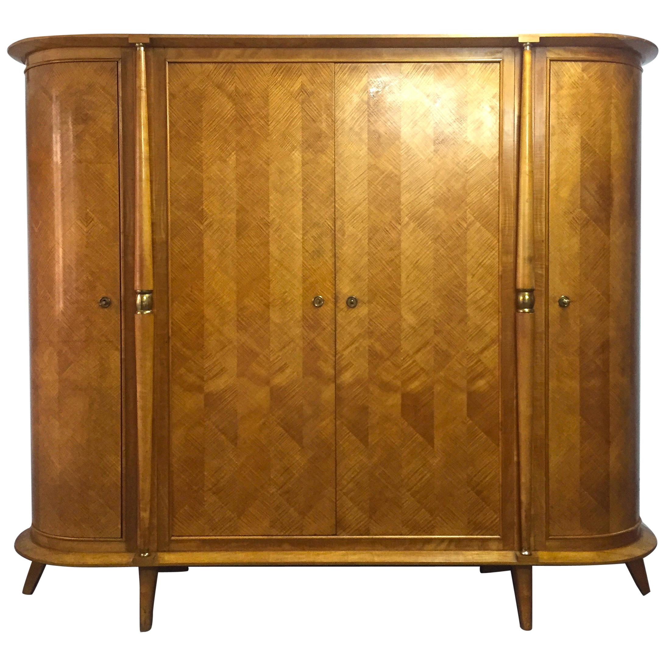 Rare as Design French Oval Art Deco Sycamore Armoire, 1940s For Sale