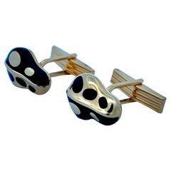 Rare Asch Grossbardt Onyx Inlay and 14 Karat Yellow Gold Cuff-Links