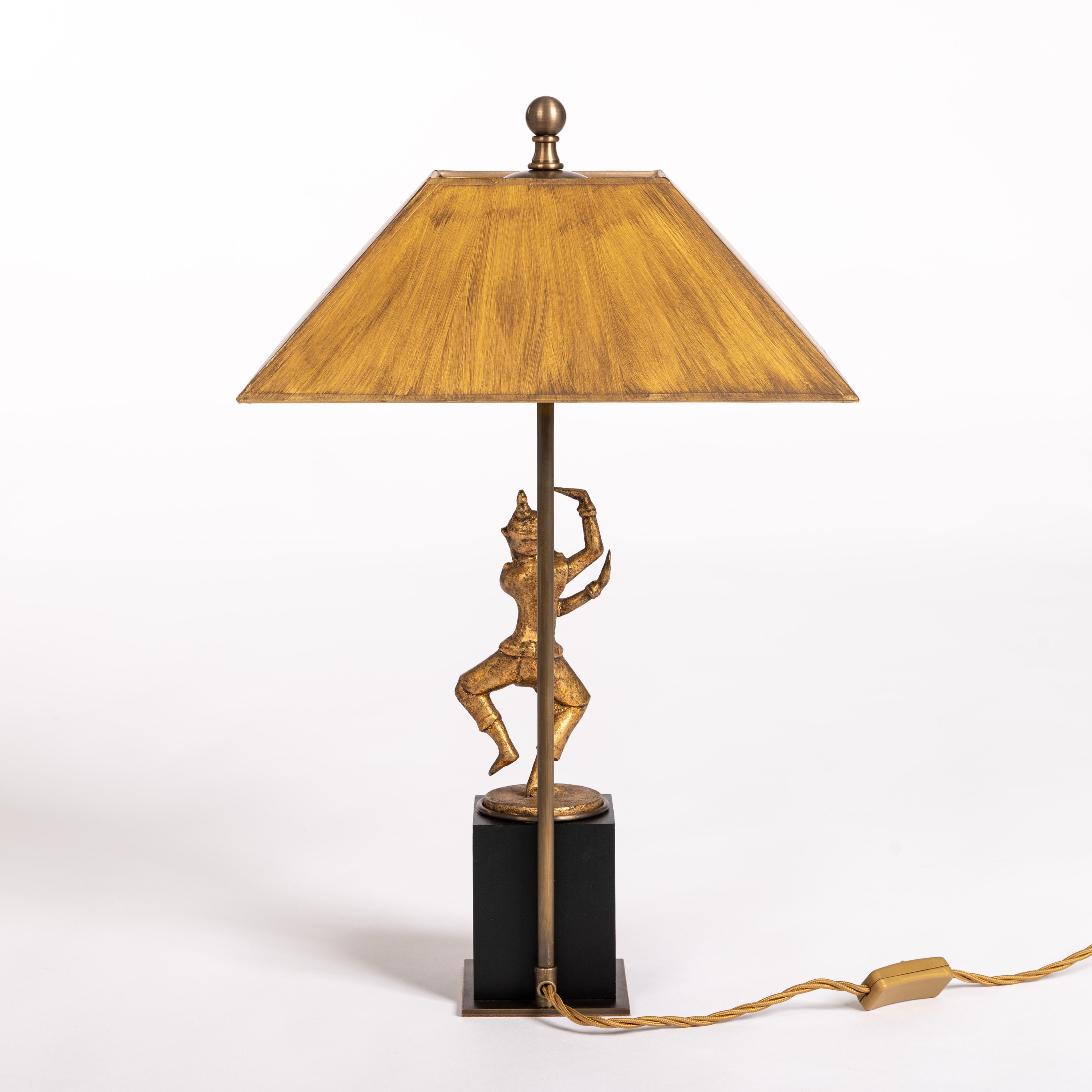 International Style Rare Asian Dancer Table Lamp Brown-Black-Gold Colored Myanmar Early 20th Century