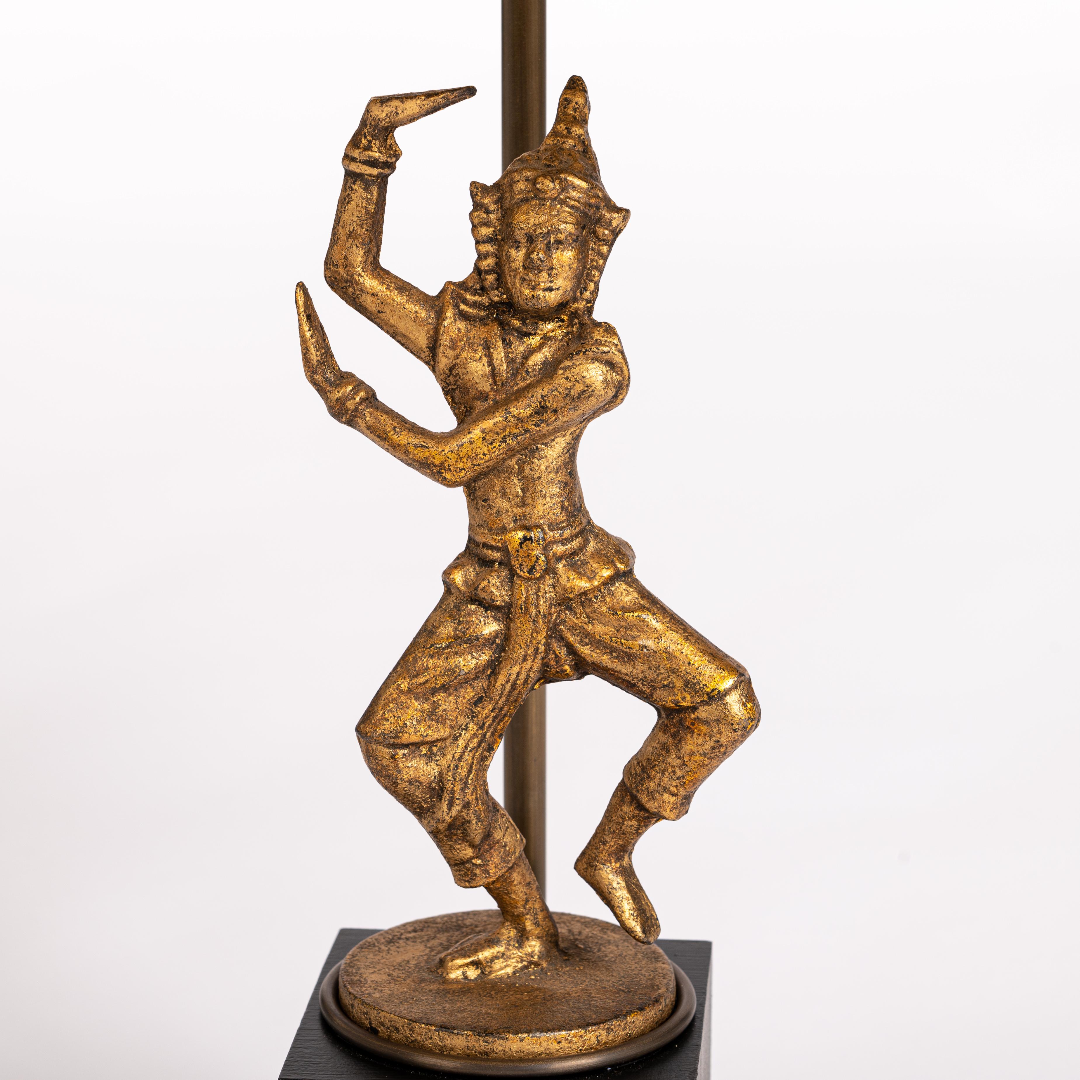 Burmese Rare Asian Dancer Table Lamp Brown-Black-Gold Colored Myanmar Early 20th Century