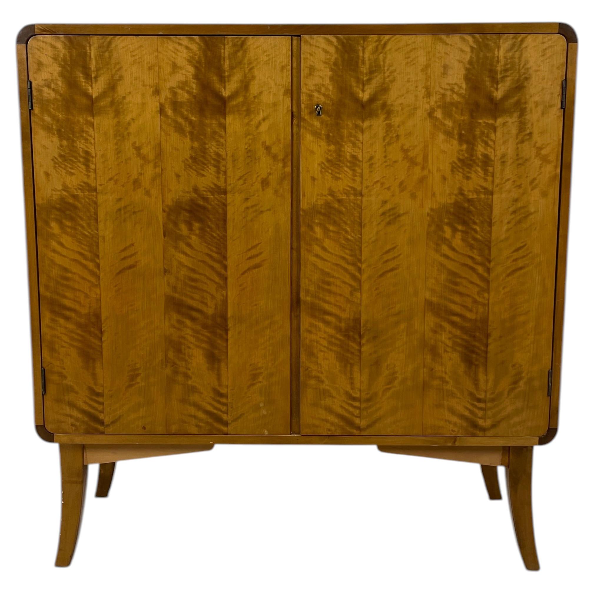 Rare Asko Finnish Modern Flame Birch Cabinet, Mid 20th Century For Sale