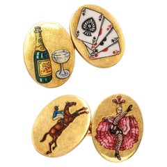 Designer Asprey 18K Gold The Four Vices Enamel Cufflinks