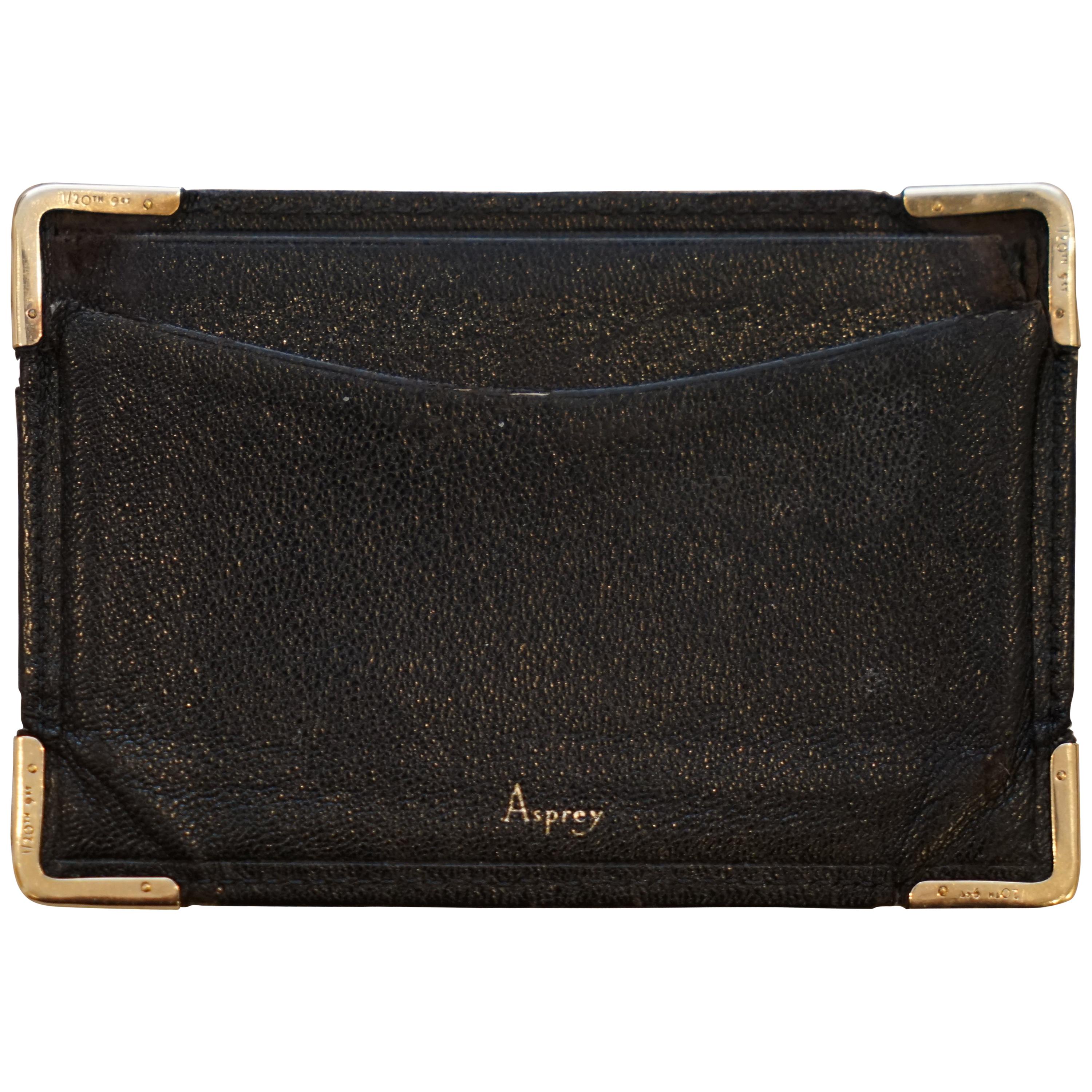 Rare Asprey London, 1930s 9-carat Gold Black Leather Credit Business Card Case