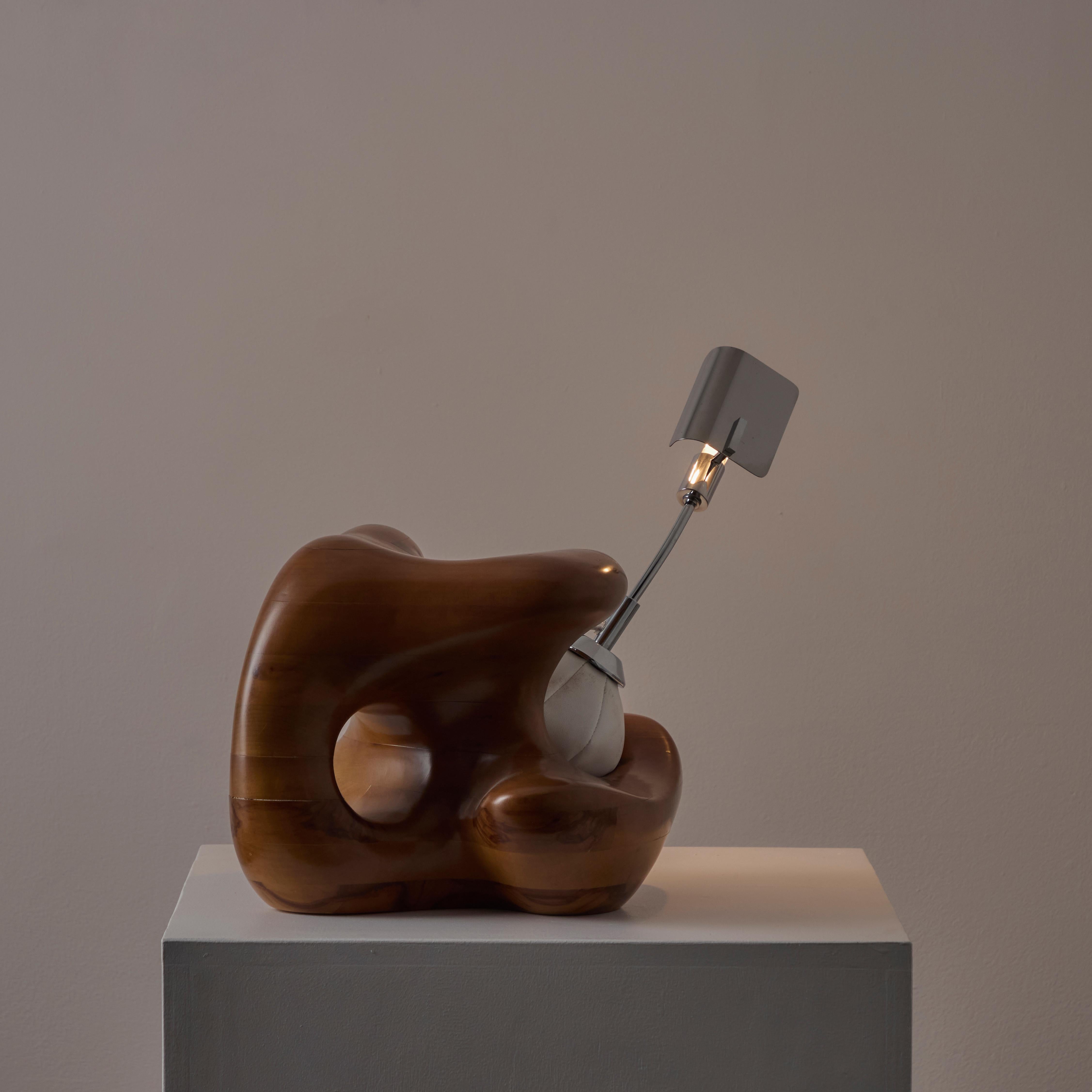 Rare 'Astrid' Sculptural Table Lamp by Silvano Pulcinelli for Esperia. Designed and manufactured in Italy in the 1970s. A rare offering considering the special wooden base by Pulcinelli. Esperia would later remove the base and retail the 'Astrid'