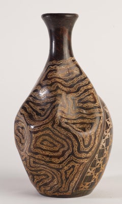 Asymmetrical Carved Ceramic Vase Organic Modern, Nicaragua Art Pottery
