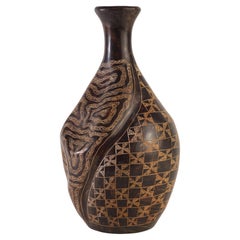 Rare Asymmetrical Carved Ceramic Vase, Organic Modern Nicaragua Art Pottery