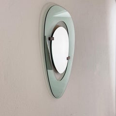 Raro espejo asimétrico azul claro de Max Ingrand para Fontana Arte, Italia, 1958