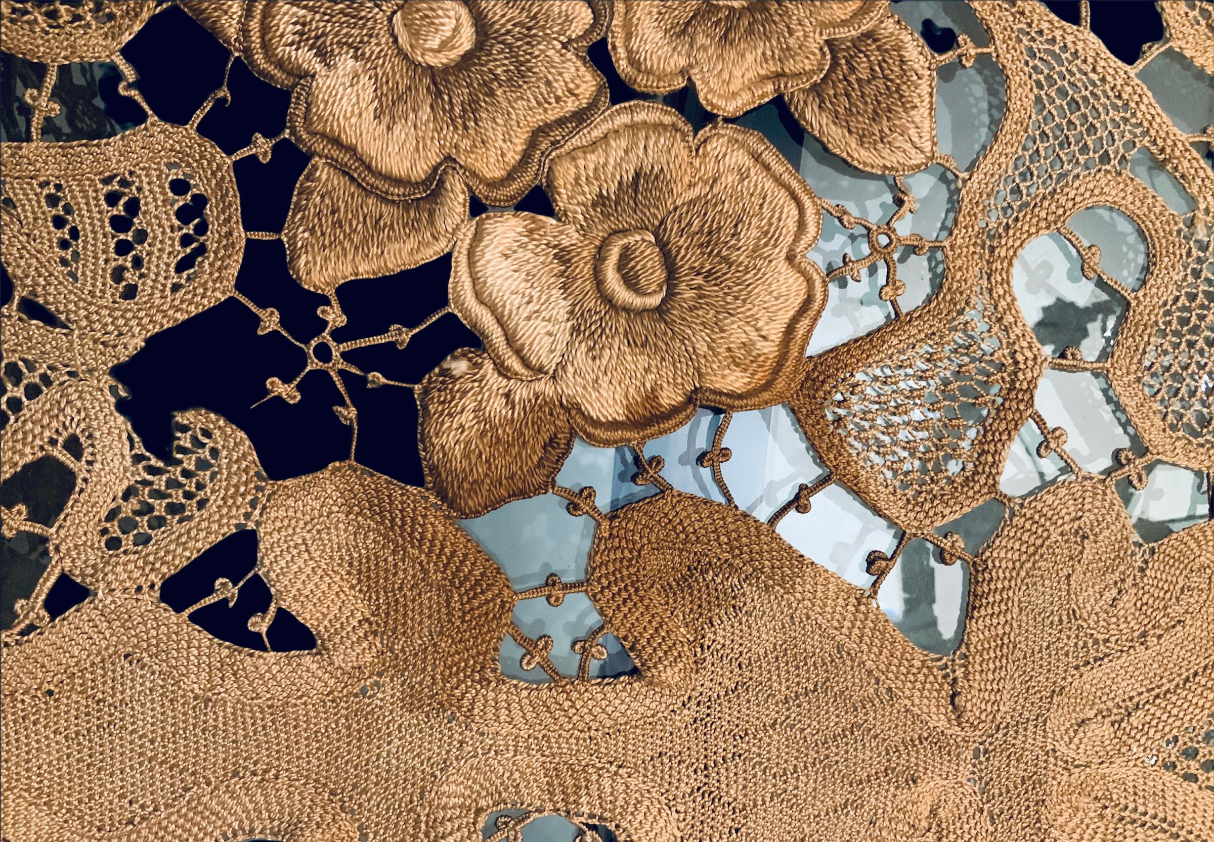 Rare Asymmetrical Rectangular Floral Crochet Tablecloth 1