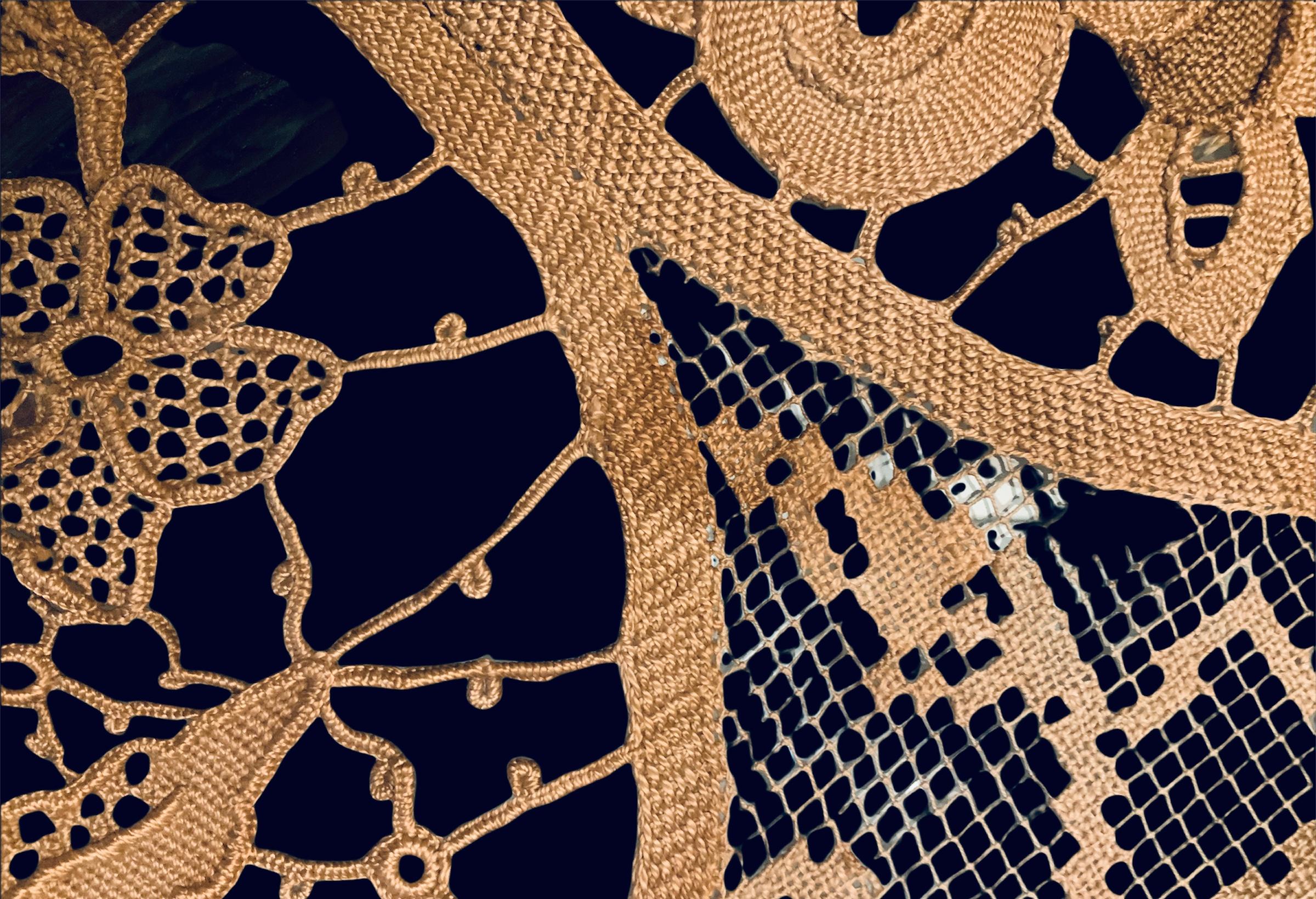 Rare Asymmetrical Rectangular Floral Crochet Tablecloth 2
