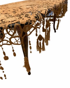 Rare Asymmetrical Rectangular Floral Crochet Tablecloth